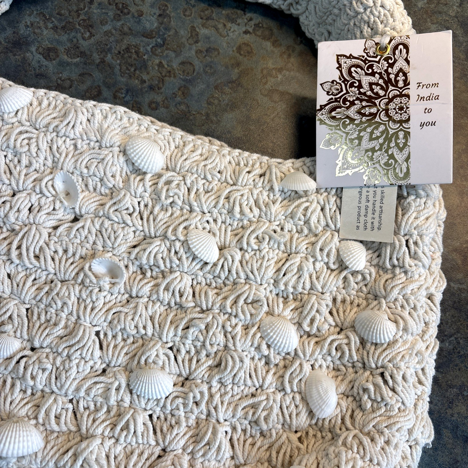 Made In India Seashell Handbag Shoulder bag Genuine Shells Hand-Sewn MACRAME NWT