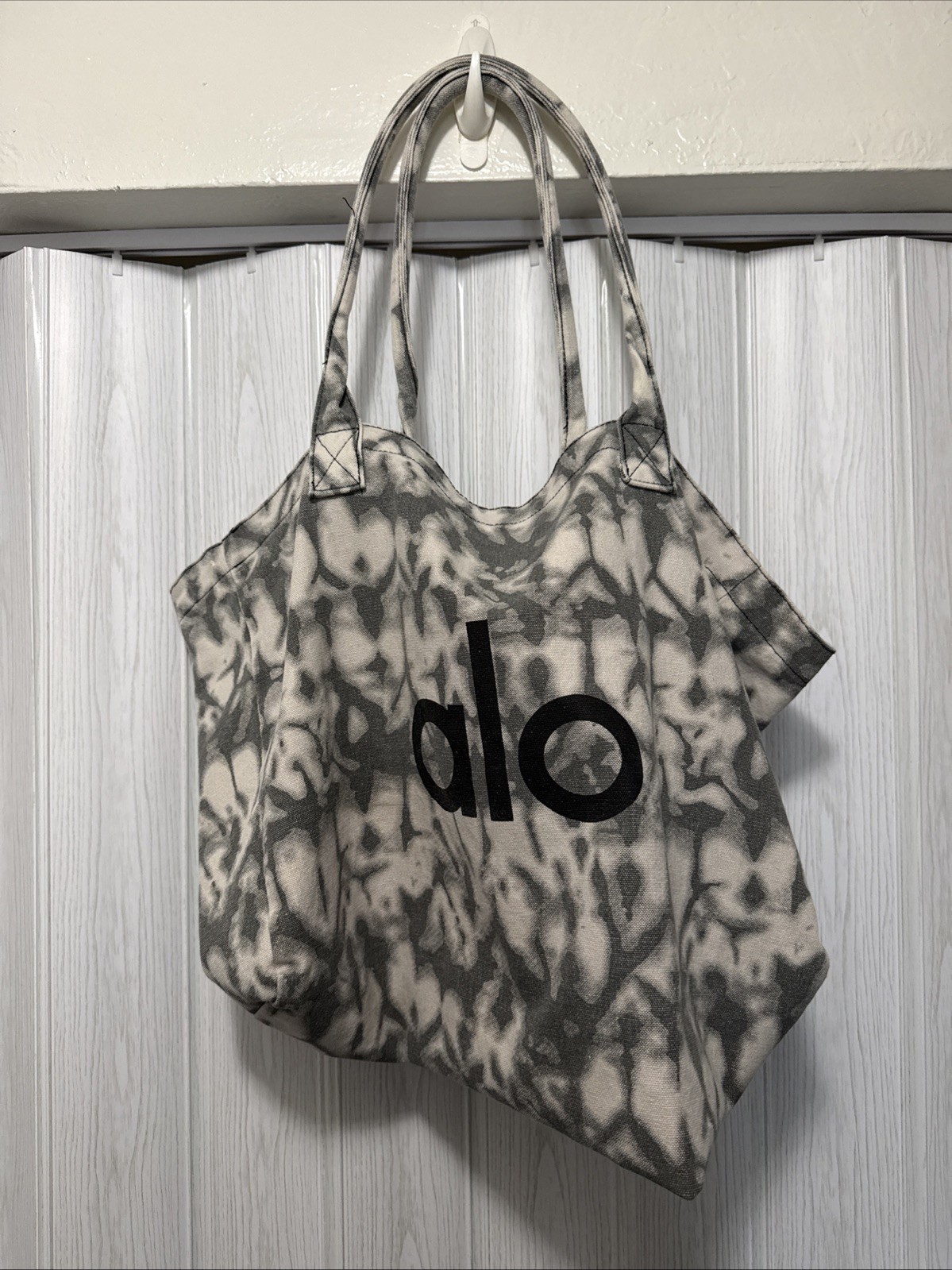 Alo Gray Tie-Dye Canvas Cotton Yoga Tote Bag Large for Travel, Gym, Carry-On