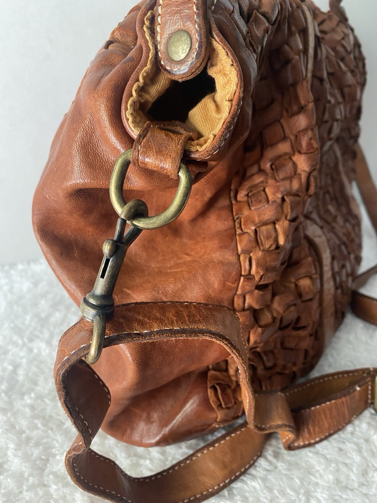 Langellotti Italian Woven Leather Tote Crossbody Bag Brown Large Made In Italy