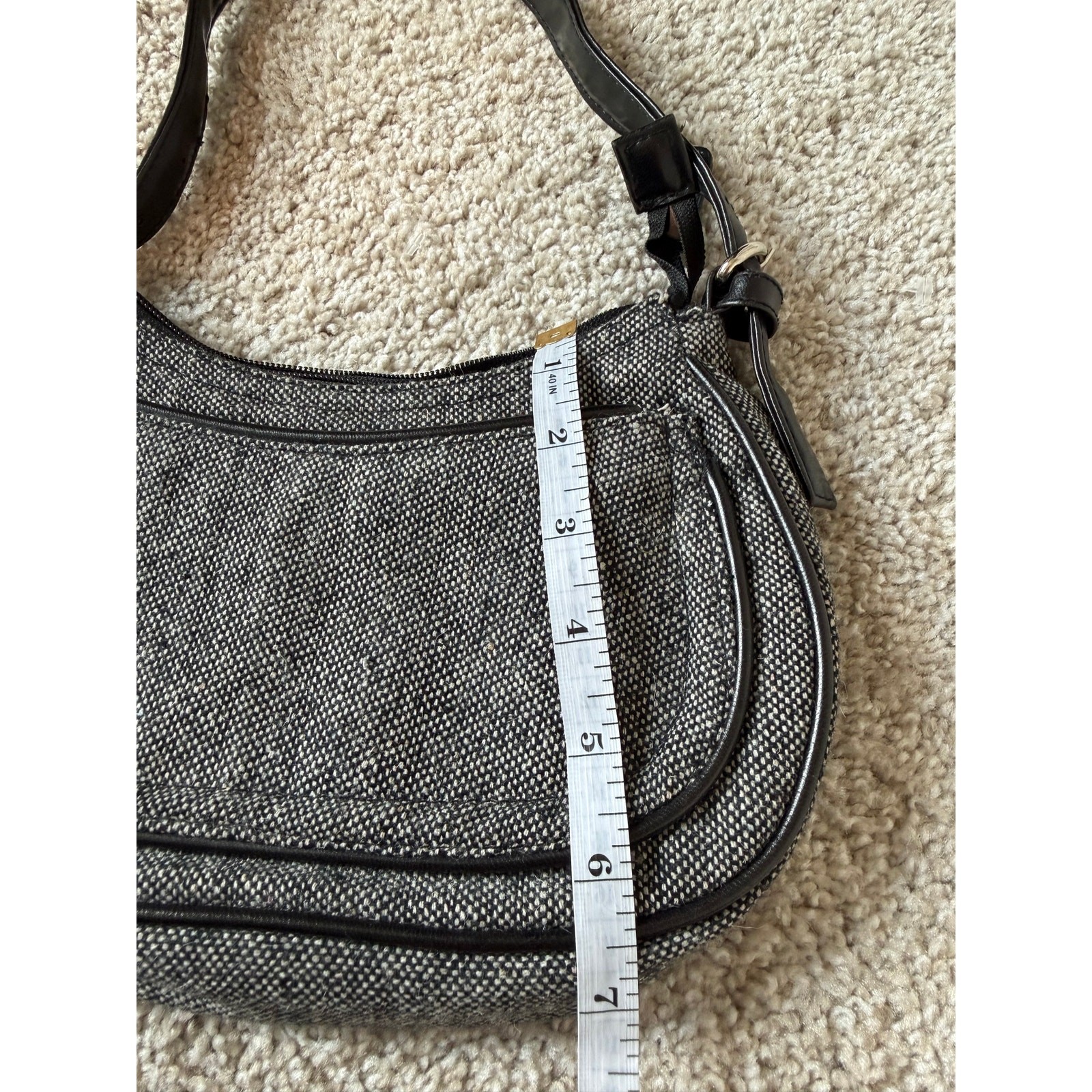 Y2K Dark Academia Black Gray Tweed Mini Shoulder Bag Baguette Purse Old Money