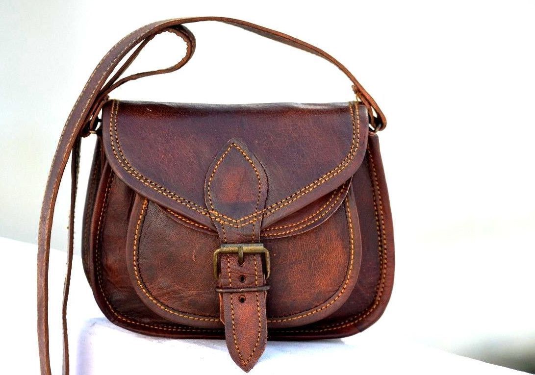 Women Purse Vintage Genuine Brown Leather Cross Body Shoulder Handmade Bag JMB