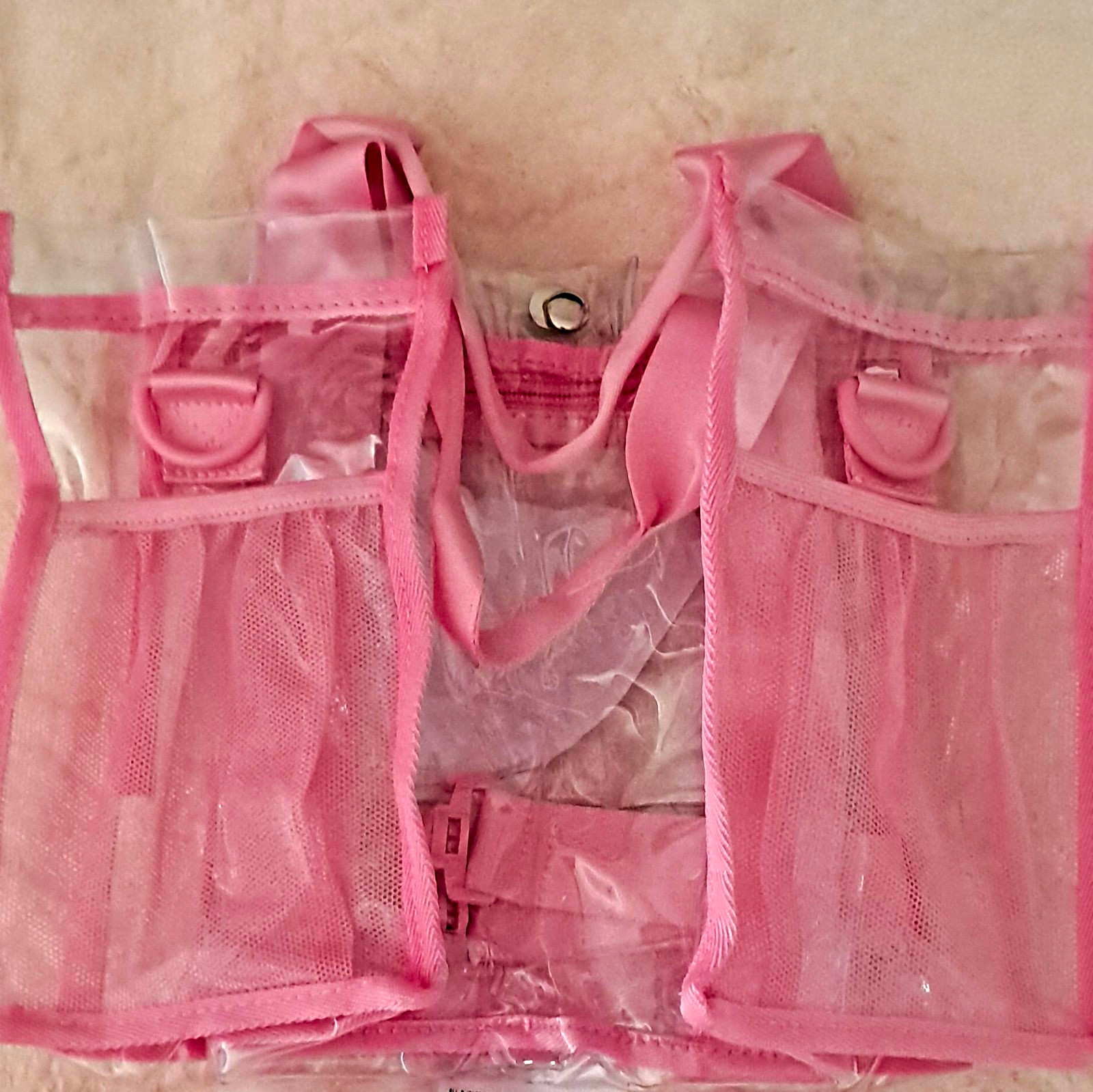 Women’s Small Clear Pink Tote Bag Zip Closure, Pouch, Adjustable Strap