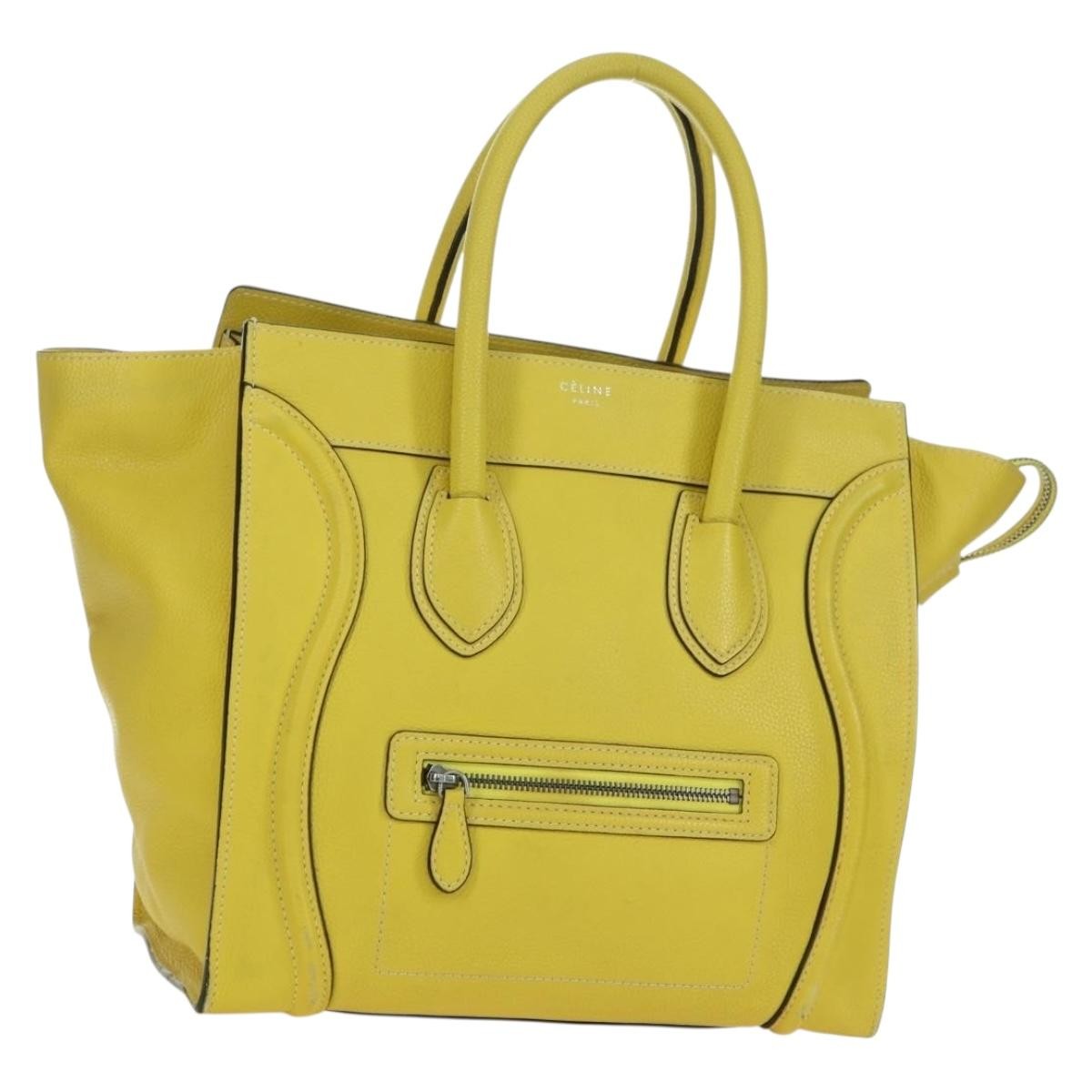 CELINE Luggage Mini Shopper Hand Bag Leather Yellow Auth ep14591V
