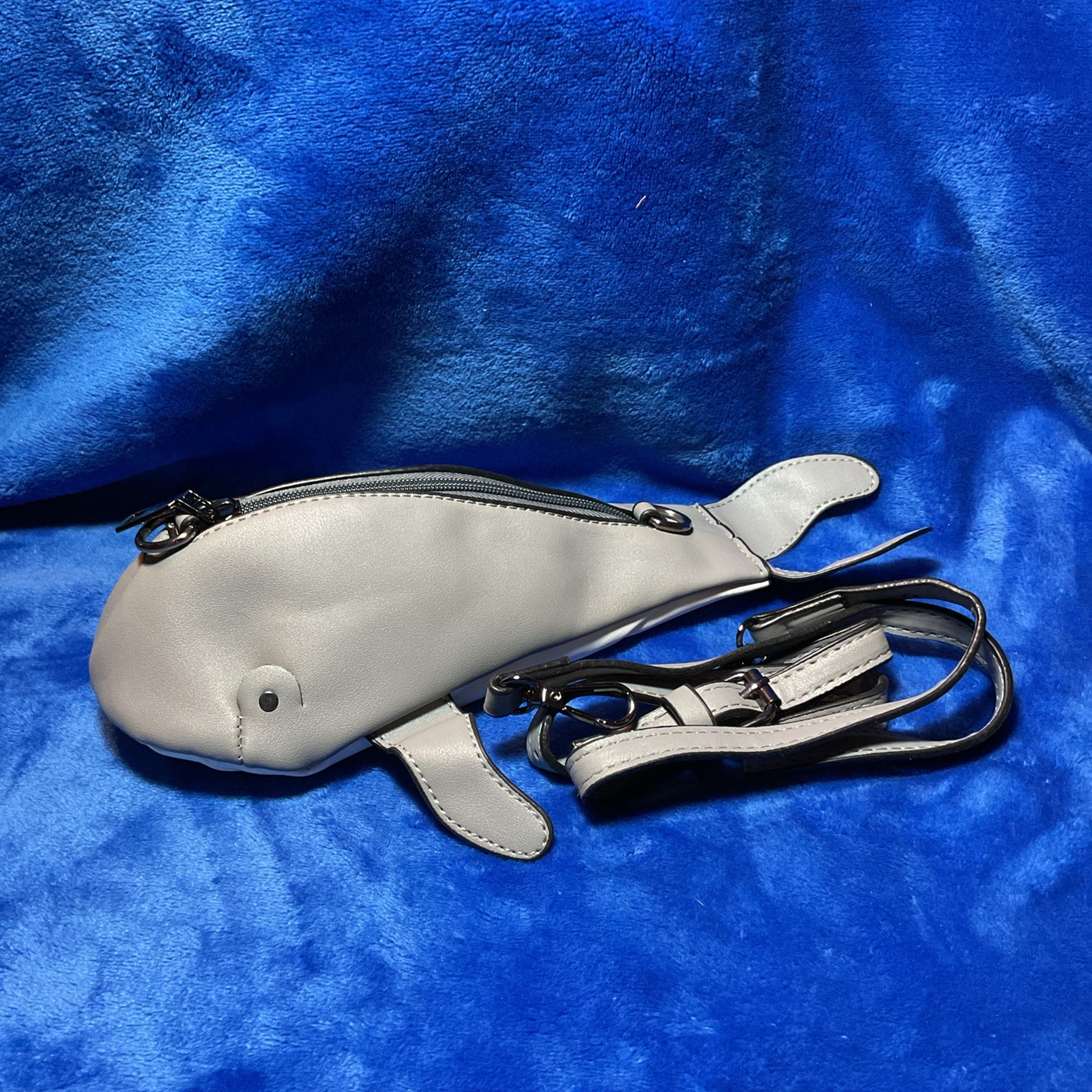 Fun Whale Shape Purse Shoulder Bag Gray Women Handbag Crossbody PU Leather Gift