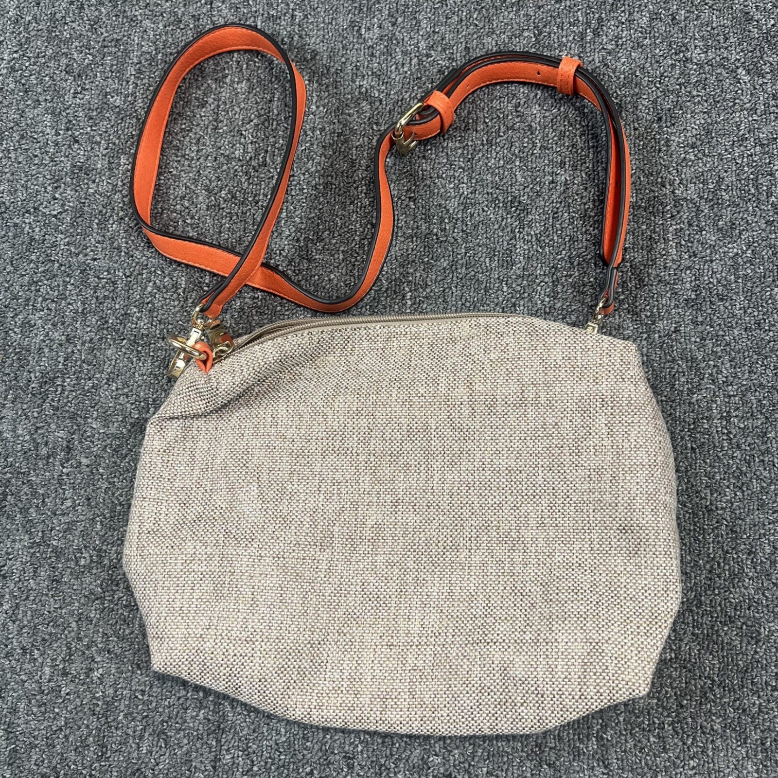 Coastal Canvas Crossbody Bag Medium Beige Orange Linen Look Travel Summer Boho