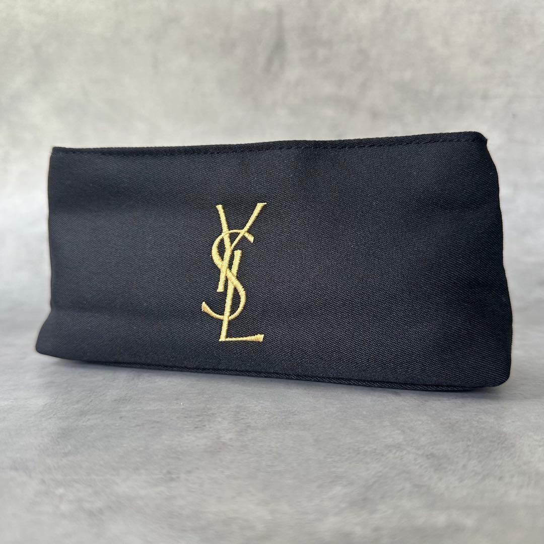 Yves Saint Laurent Cassandra YSL Gold Embroidered Logo Pouch