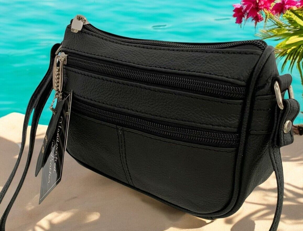 Black Soft Cowhide Leather Small Handbag Crossbody Shoulder Bag Purse for Women