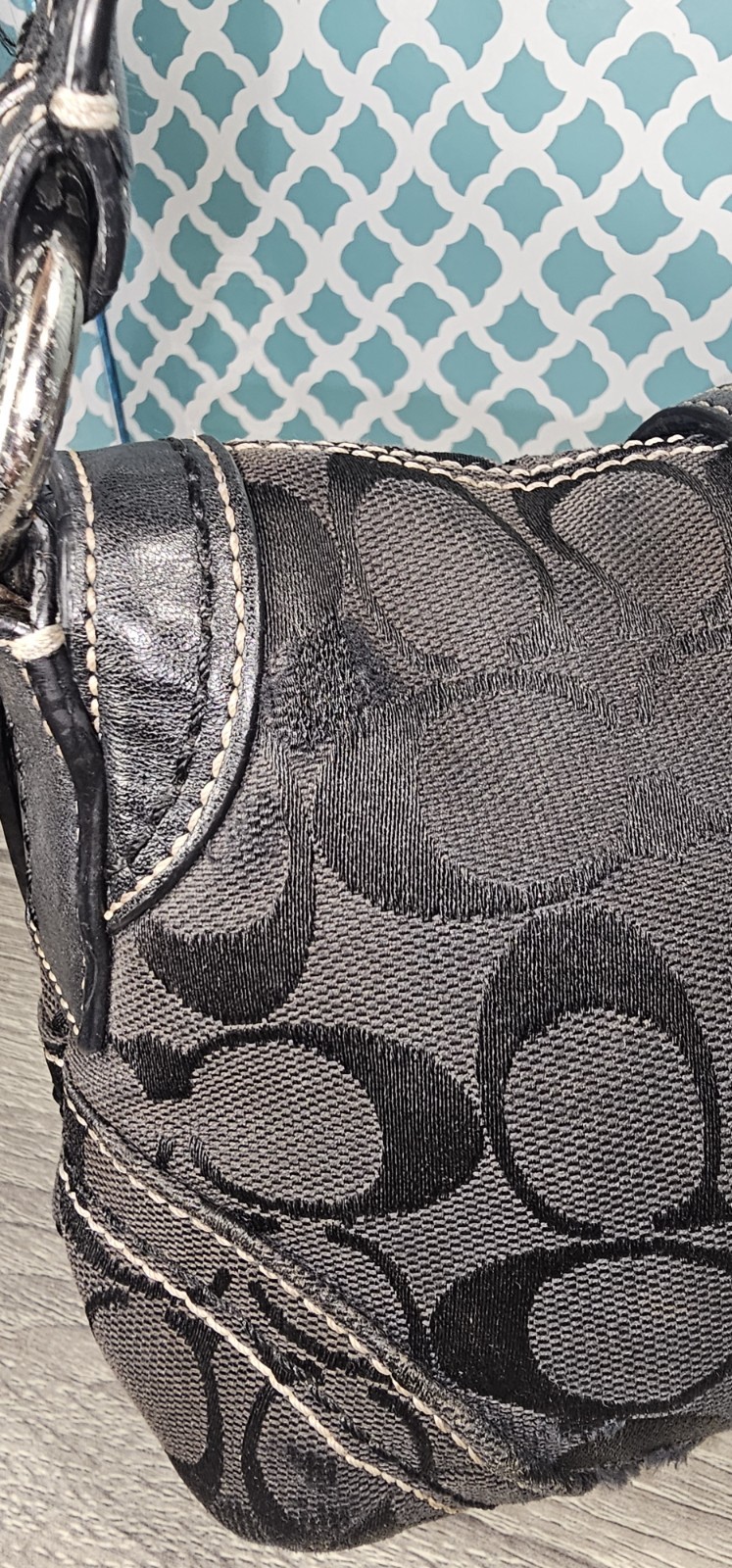Coach Soho mini flap shoulder Signature C Jacquard bag black silver Hardware