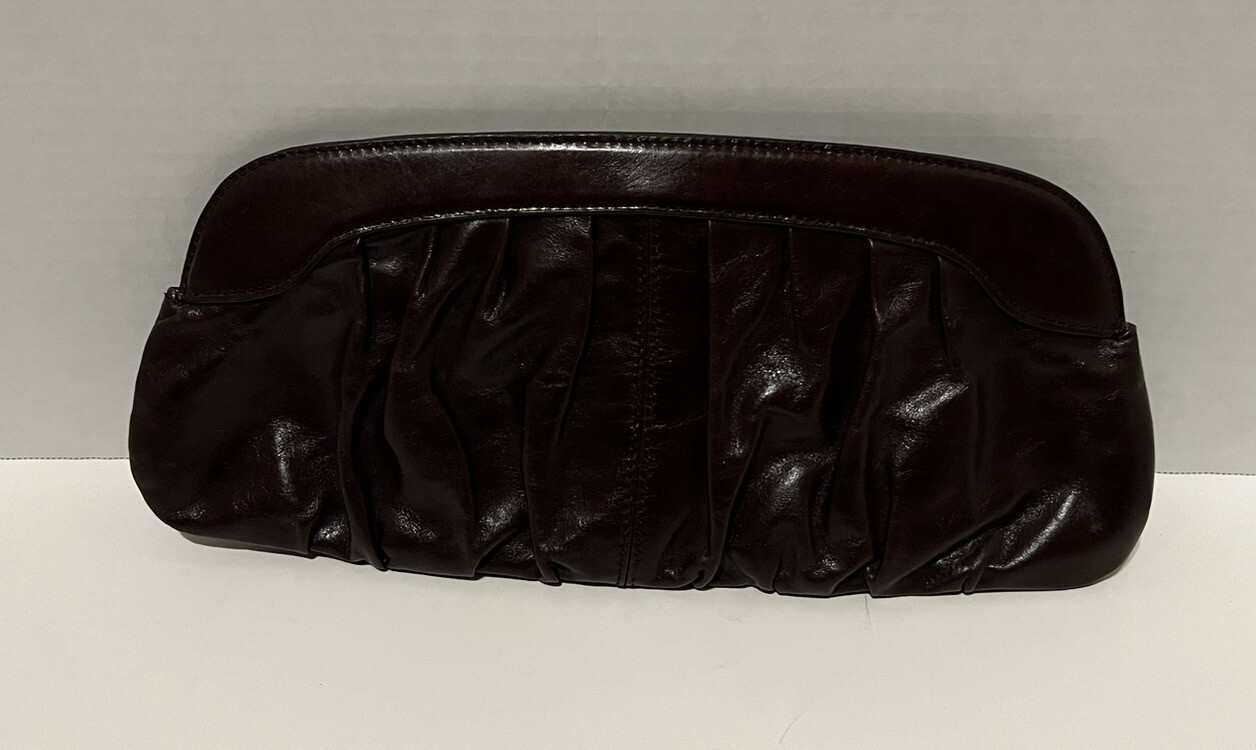 Hobo International Coffee Bean Brown Leather Clutch Bag Magnetic Closure