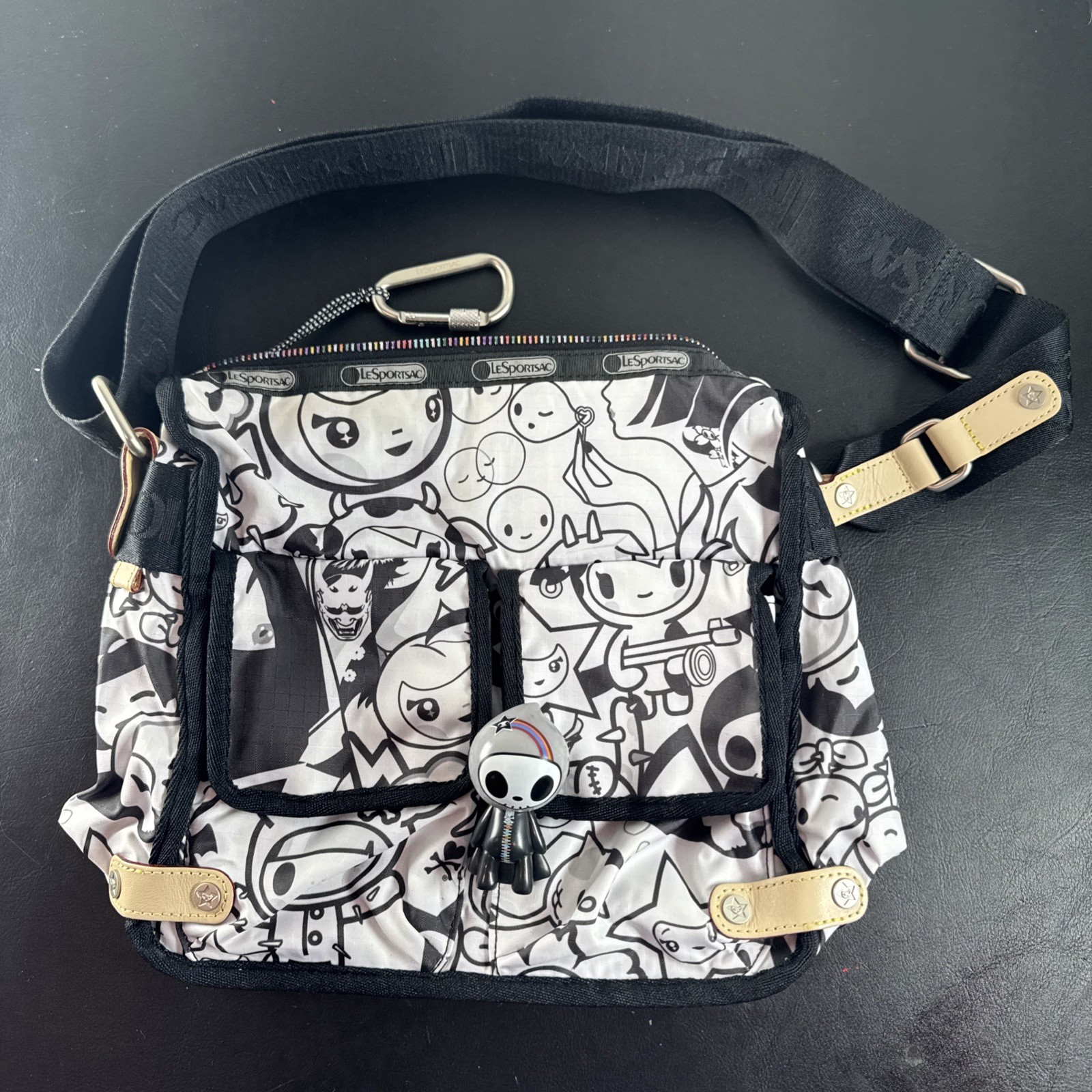 LeSportsac Tokidoki Collaboration Shoulder bag White Black With Mascot charm