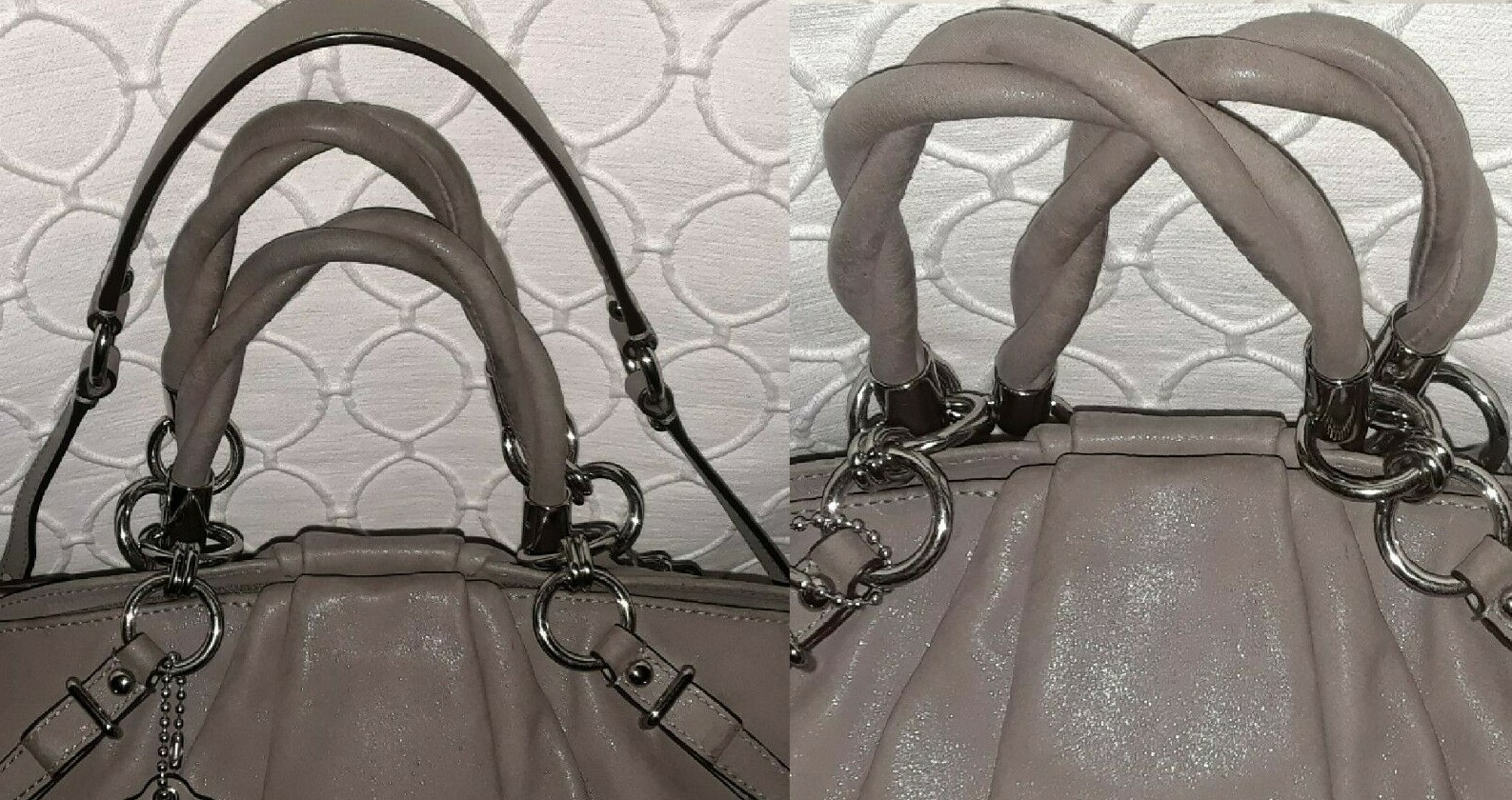 COACH Sofia Madison Metallic Gray Mauve Leather Pleated Satchel Shldr Bag 22563