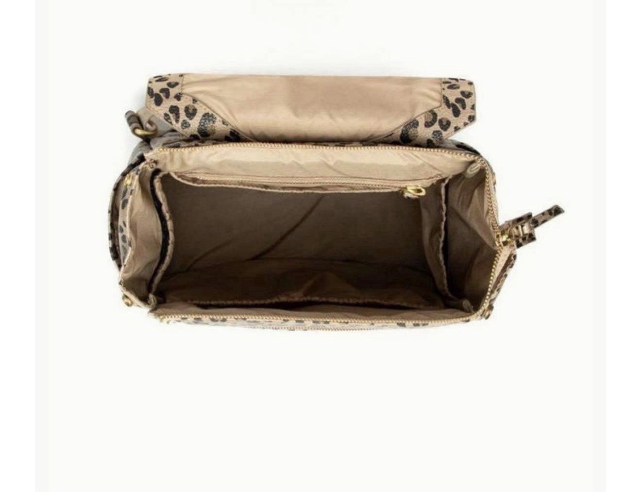 Freshly Picked Mini Leopard Print Backpack Tan/Black Zip Pockets