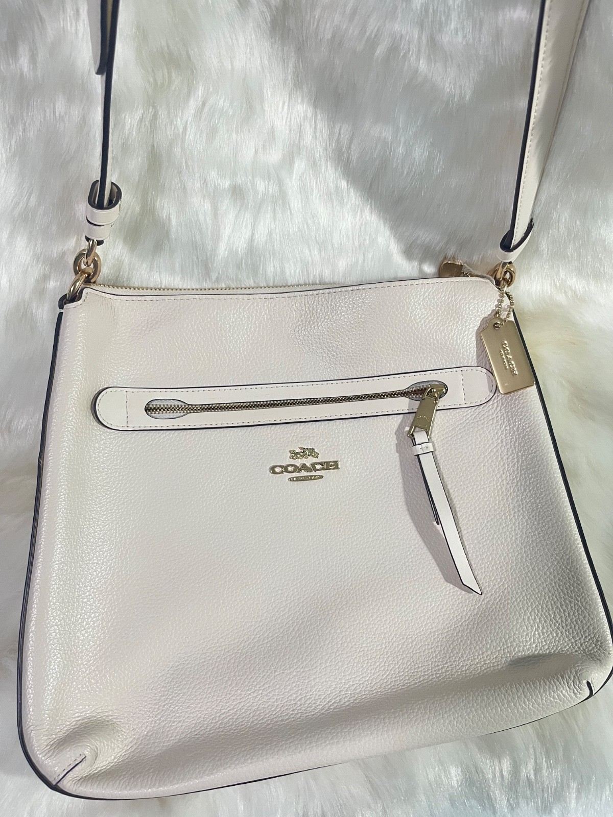 Coach Mae Pebble Leather Chalk/Gold Tone File Crossbody