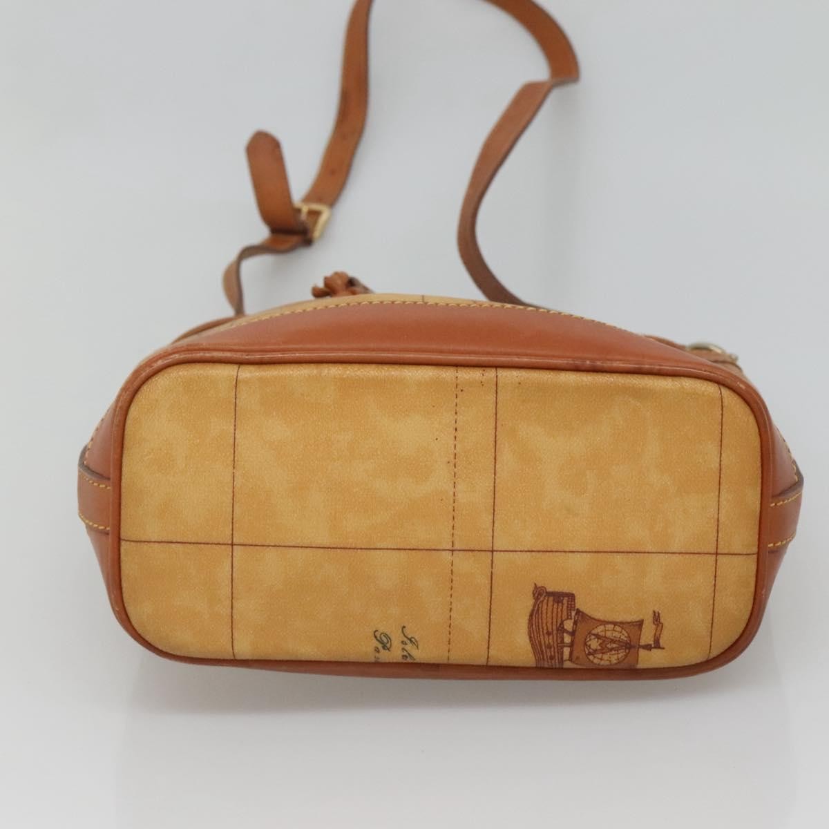 PRIMA CLASSE Shoulder Bag Leather PVC Beige Gold Auth am8596