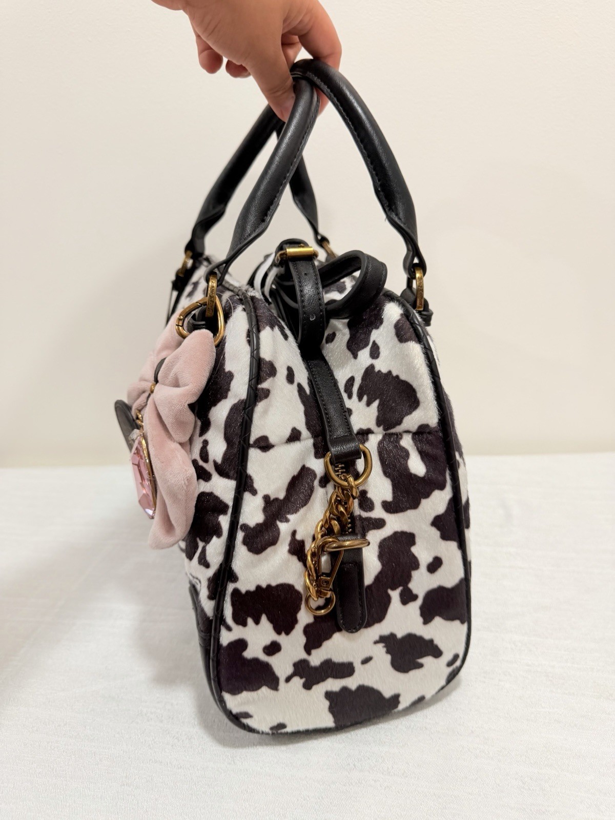 Juicy Couture Romance Cow Print Satchel In Liquorice W/Charm & Strap Viral New