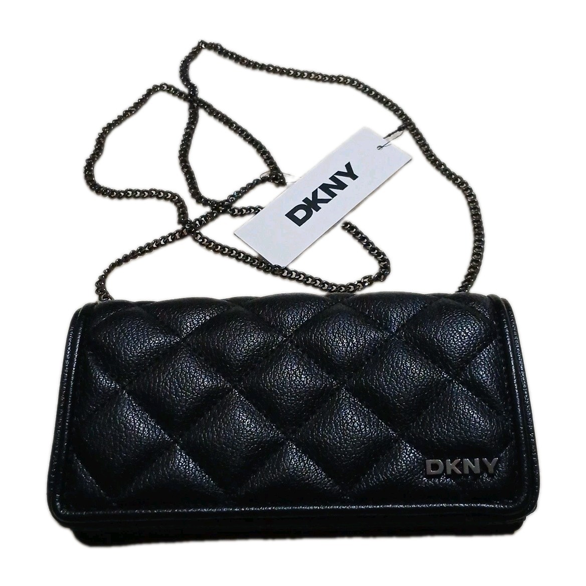 DKNY Rivi Chain Clutch Black Quilted Mini Bag NWT