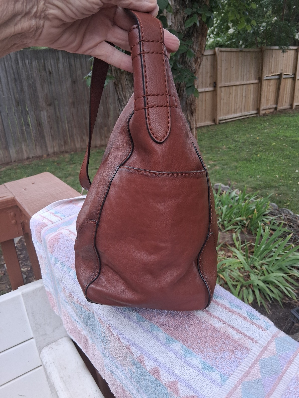 FRYE LENA SIDE POCKET LEATHER COGNAC HOBO TOTE SHOULDER HANDBAG DB323