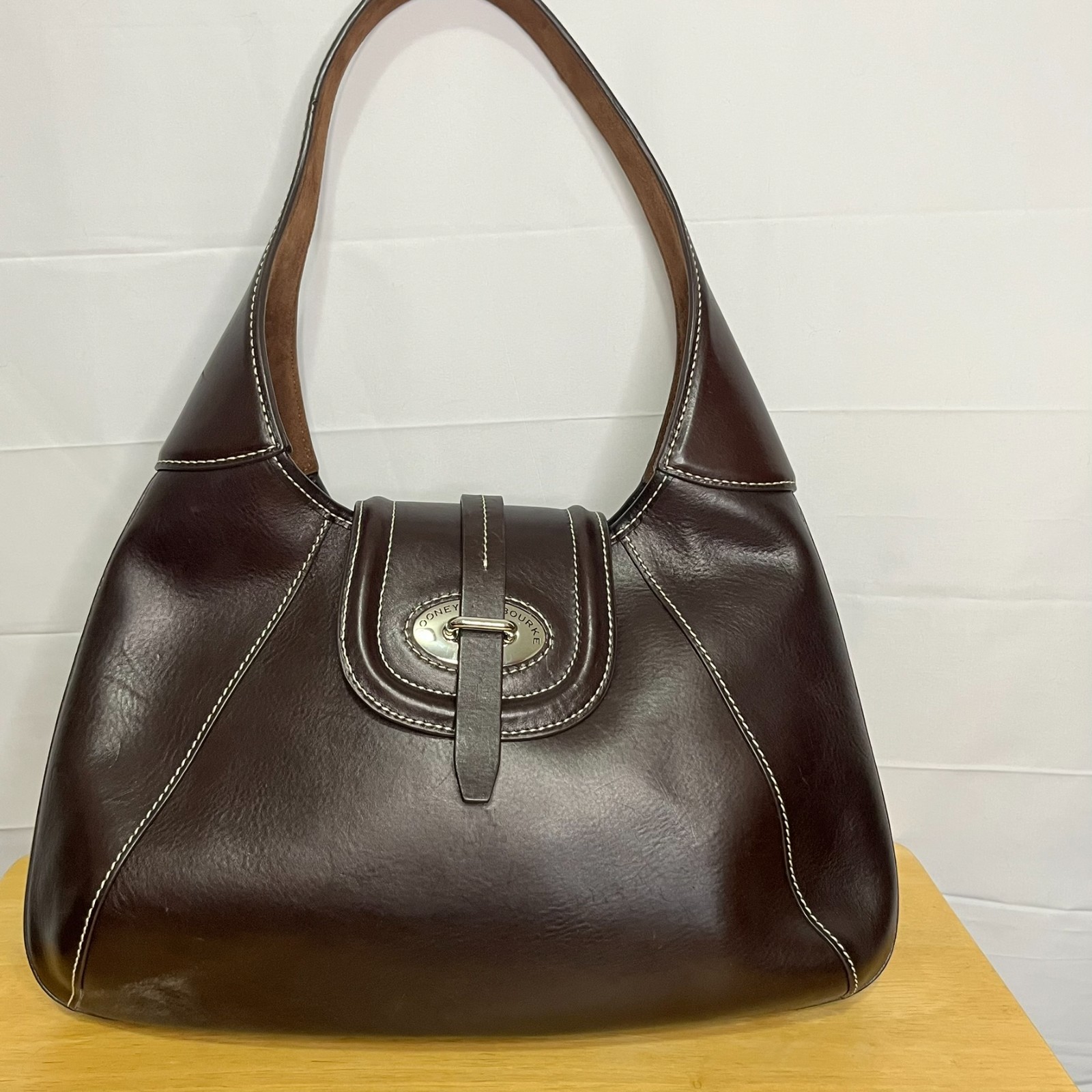 Dooney & Bourke Florentine Toscana front stitch hobo bag Dark brown espresso