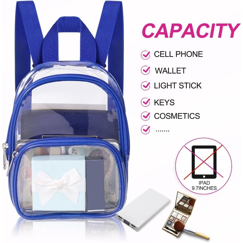 Clear BackPack Waterproof Outdoor Carry Bags Blue 9″x7.5″x2.8″ Stadium Bags