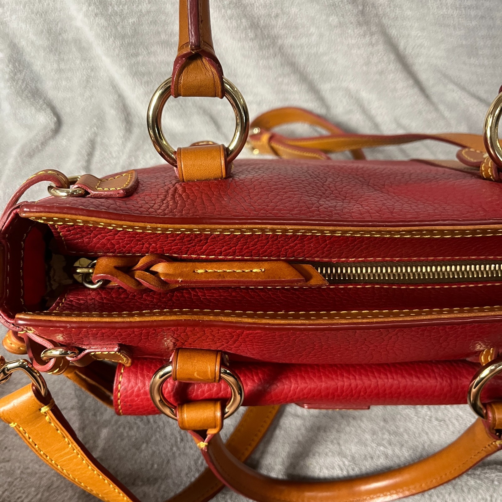 Dooney & Bourke red tassel Pebble Grain Leather Pocket Satchel Bag Purse