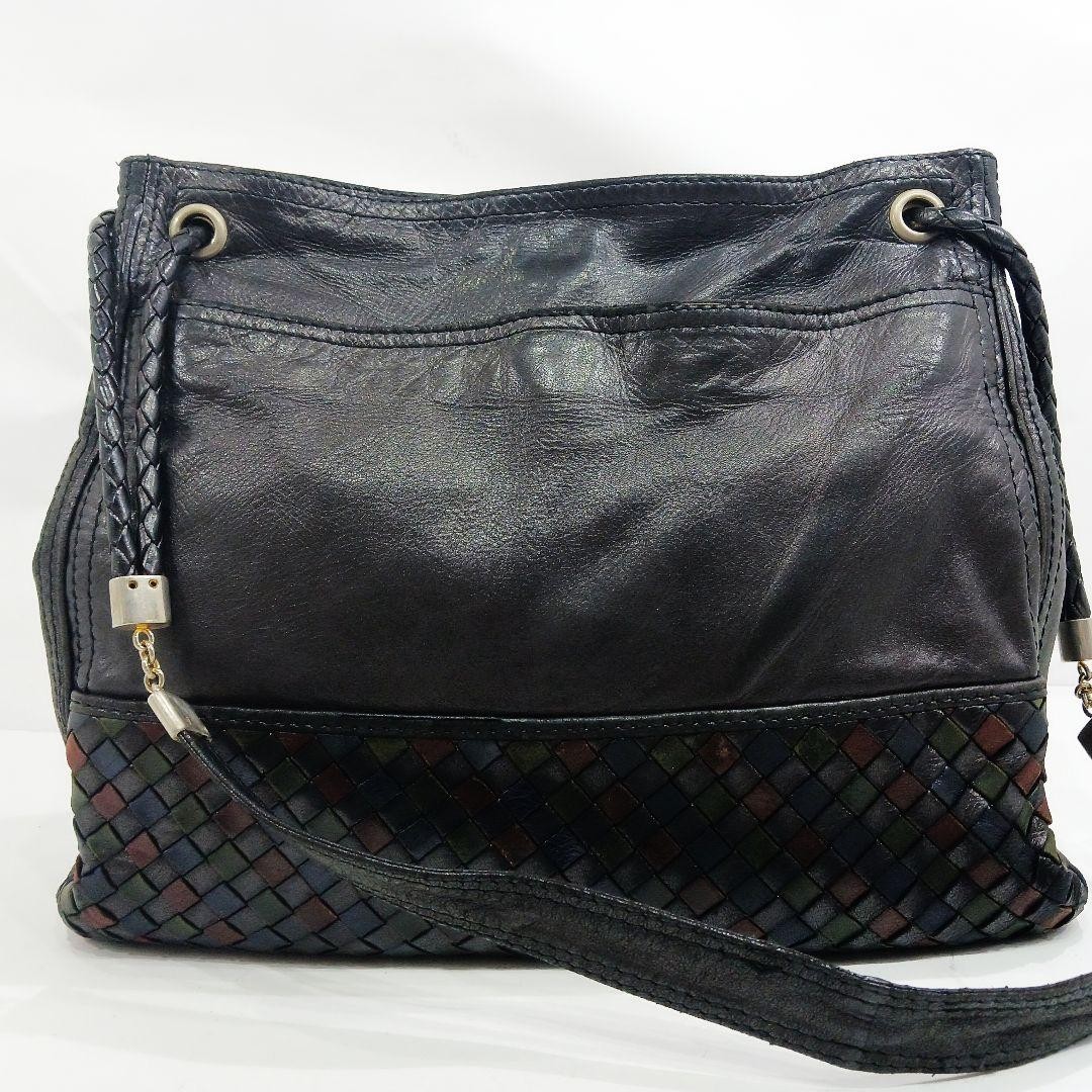 Bottega Veneta Intrecciato Leather Shoulder Bag Black Multicolor Japan 074535