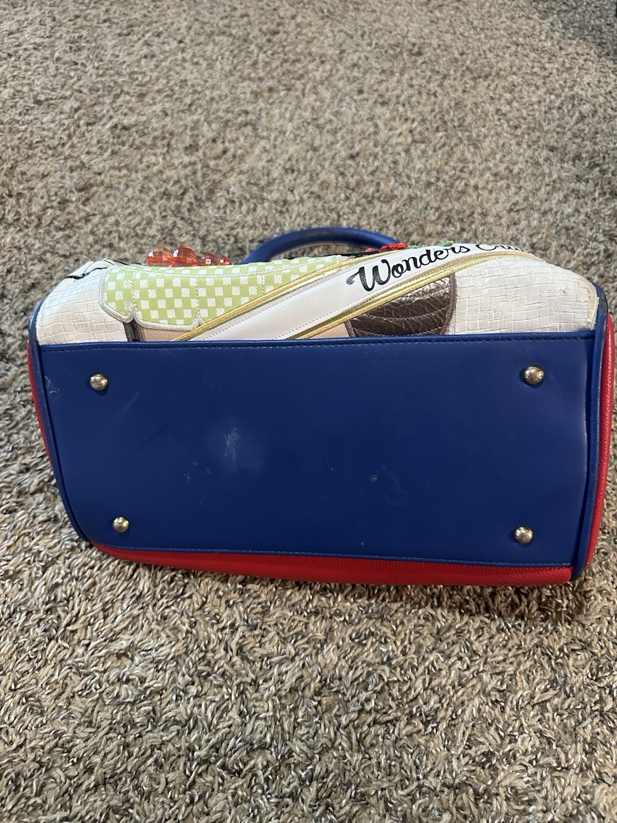 Braccialini Multicolor Pictorial Satchel Top Handle Zip Lined Pockets Gold