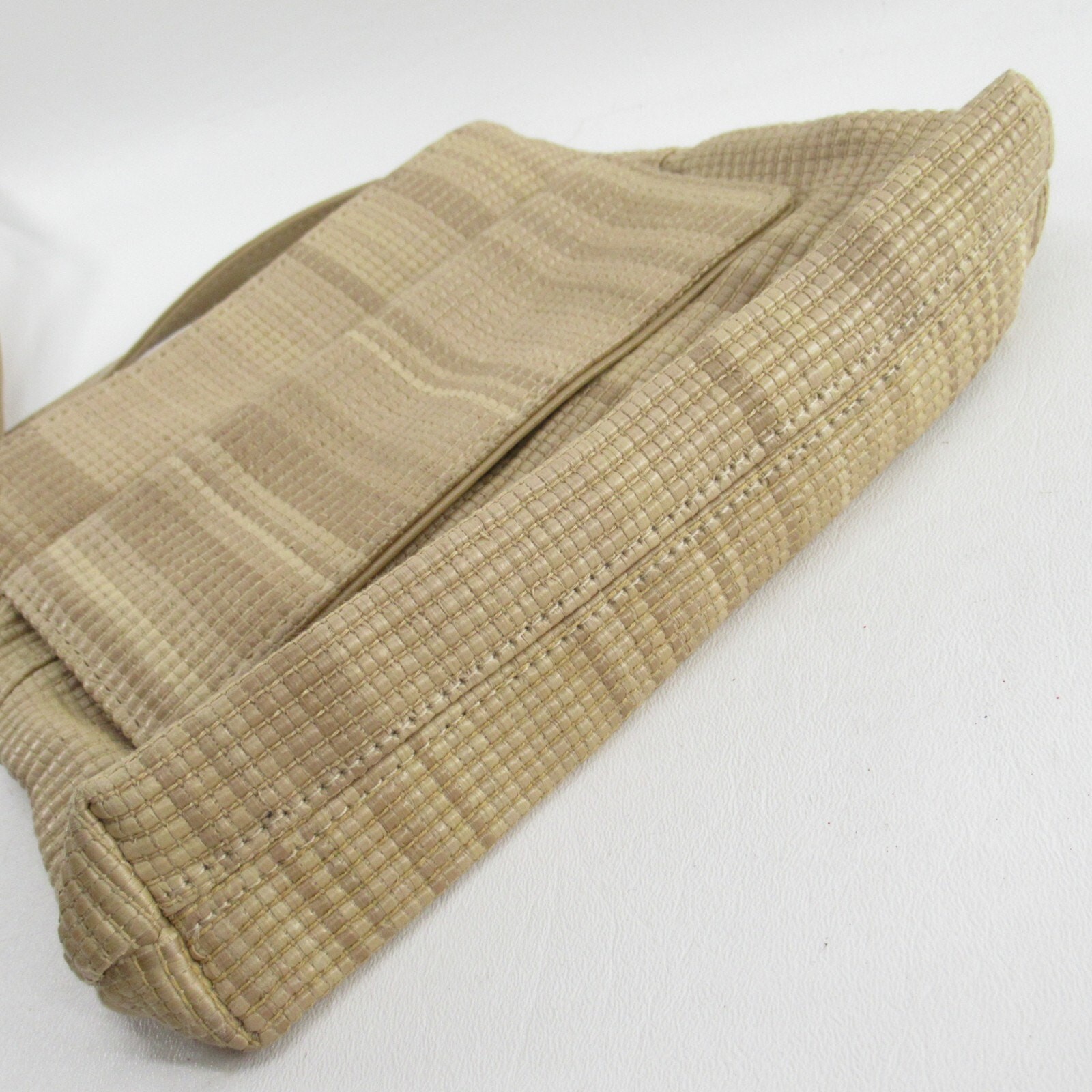 Vtg LJS Collection Handbag Women Tan Striped Cotton Weave Leather Crossbody Bag