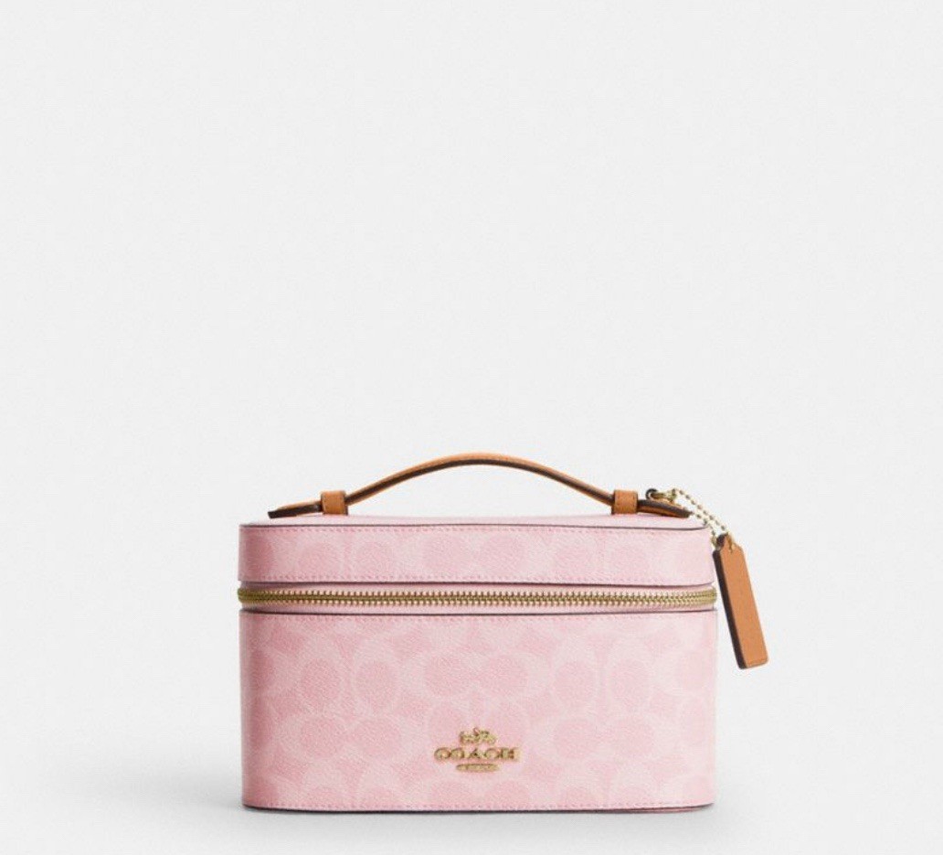 NWT Coach Cosmetic Case Satchel In Signature Canvas CEA56 Powder Pink Brown