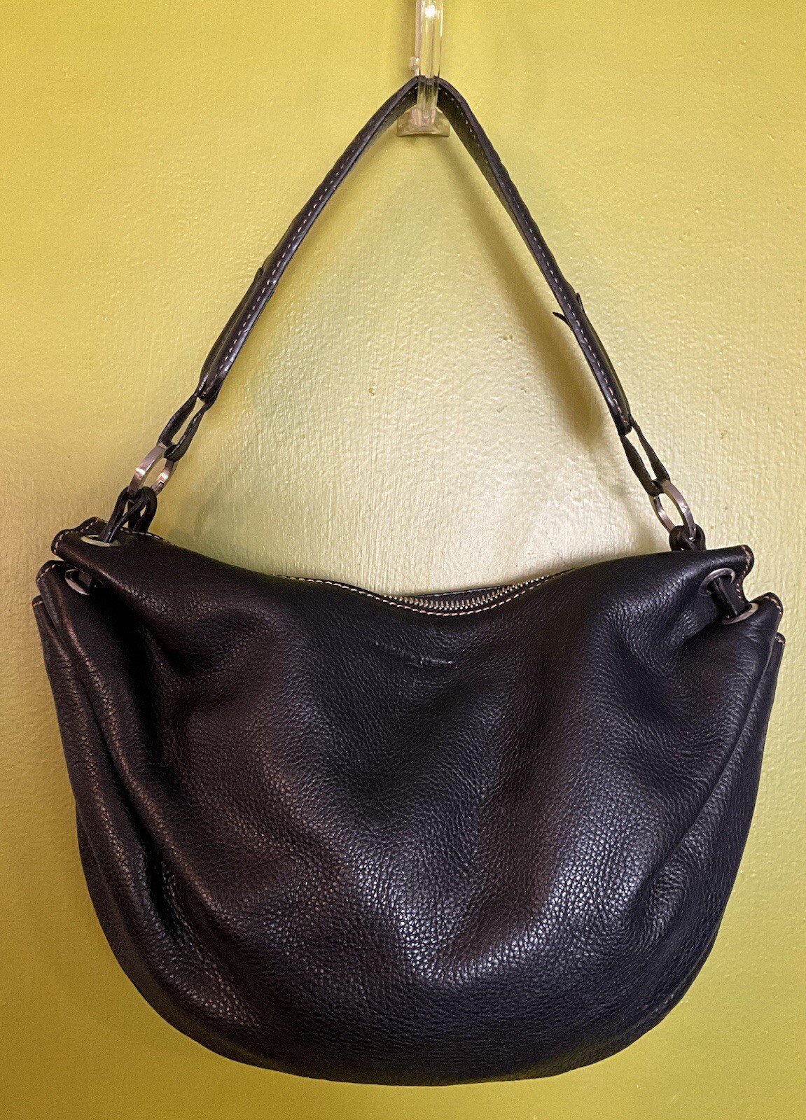 Peter Kent Buenos Aires Med Hobo Bag Black Pebbled Leather Grommets Pocket Soft