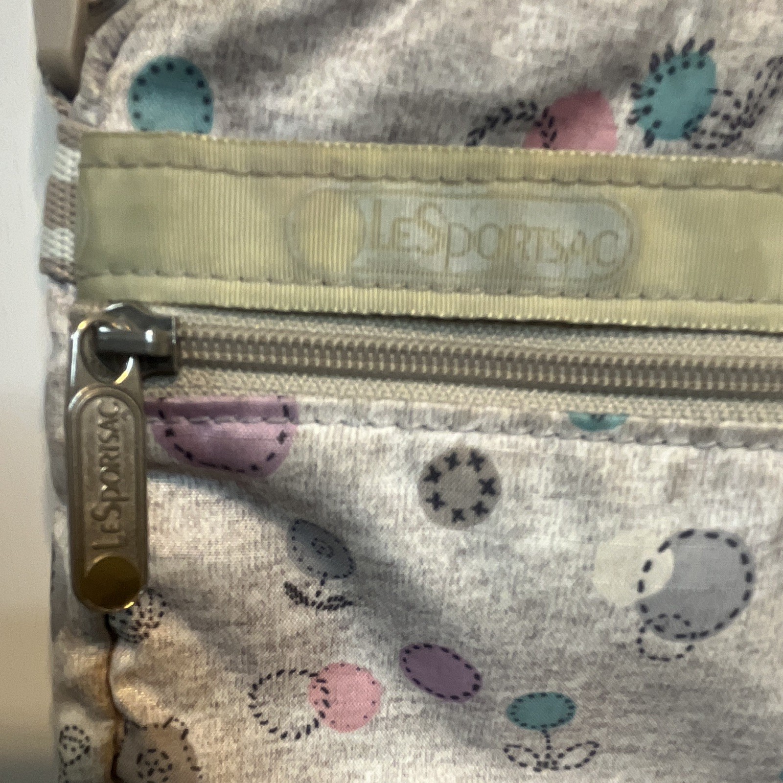 LeSportsac Gray & Polka Dot Flower Small Crossbody/Shoulder Bag Adjustable Strap