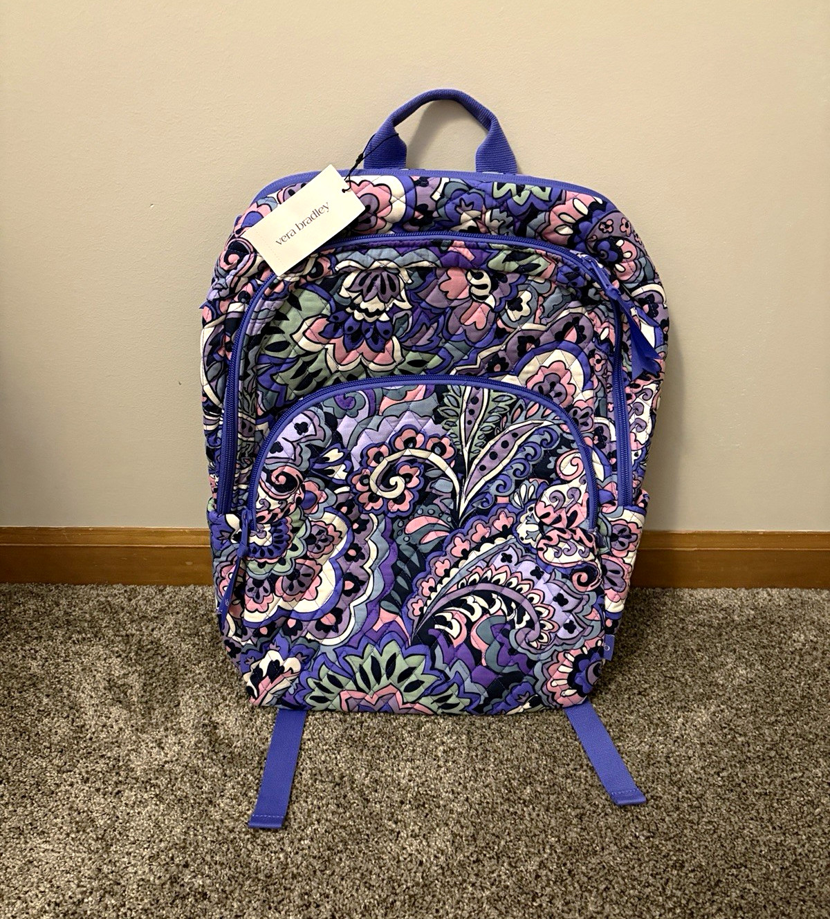 Vera Bradley Purple Multicolor Paisley Zip Backpack, Large, Adjustable Strap
