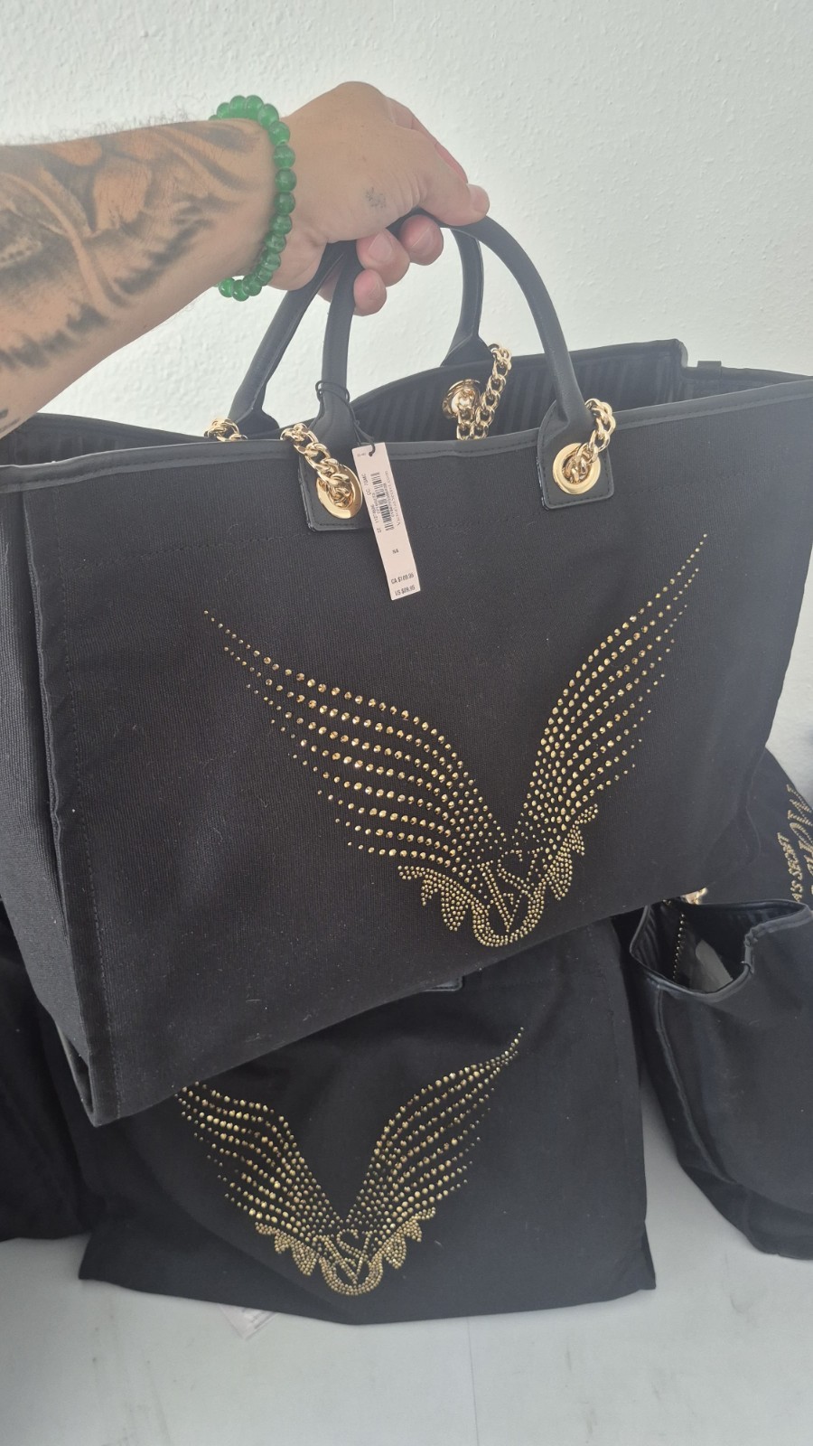 VICTORIA’S SECRET 2025 FASHION SHOW BACKSTAGE DOUBLE HANDLE TOTE BLING BLACK NWT