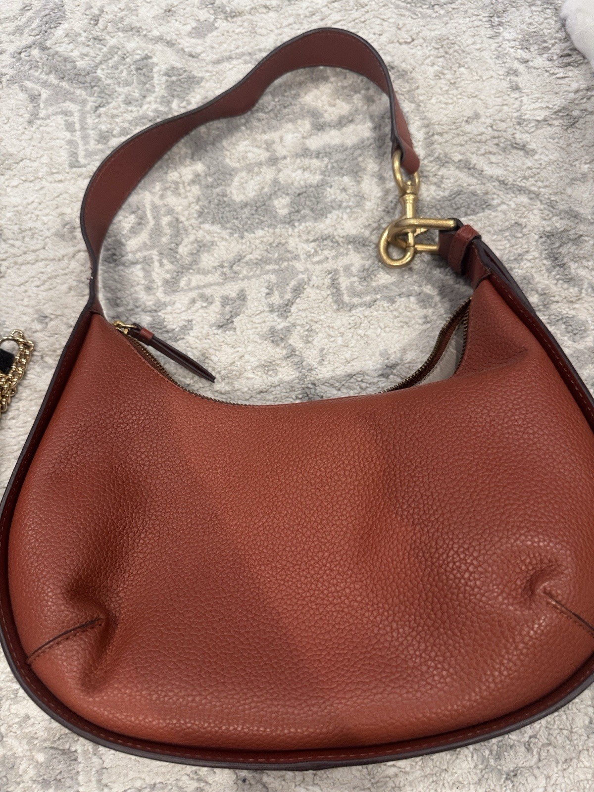 DKNY Small Crescent Shoulder Bag Brown Gold Hardware Zip + Chain Strap Pockets
