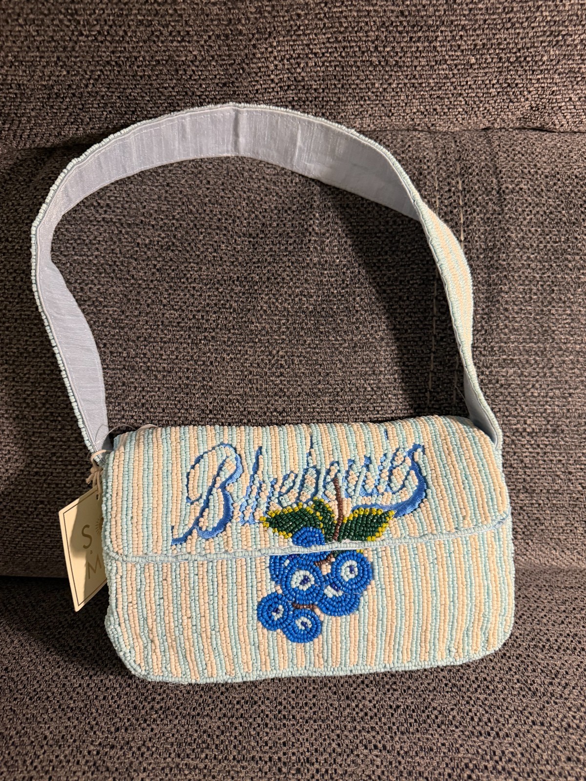 Blueberries Beaded Bag Handmade in India NWT