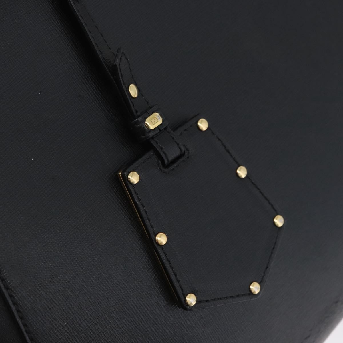 FENDI 2JOURS Hand Bag Leather 2way Black Gold Auth gh1916