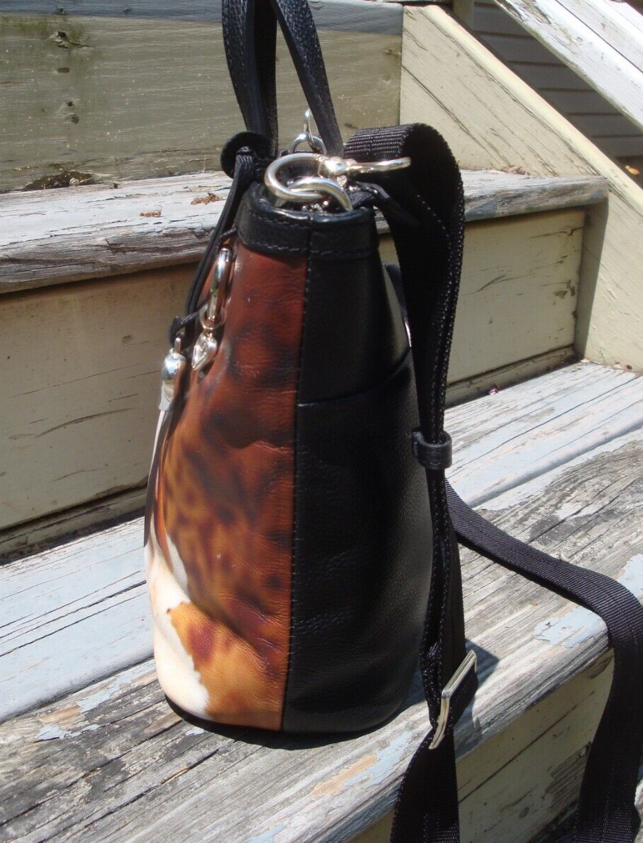 BRIGHTON Black Leather Handbag Tote Pilot Crossbody Dog Purse Pet Gift Aviator