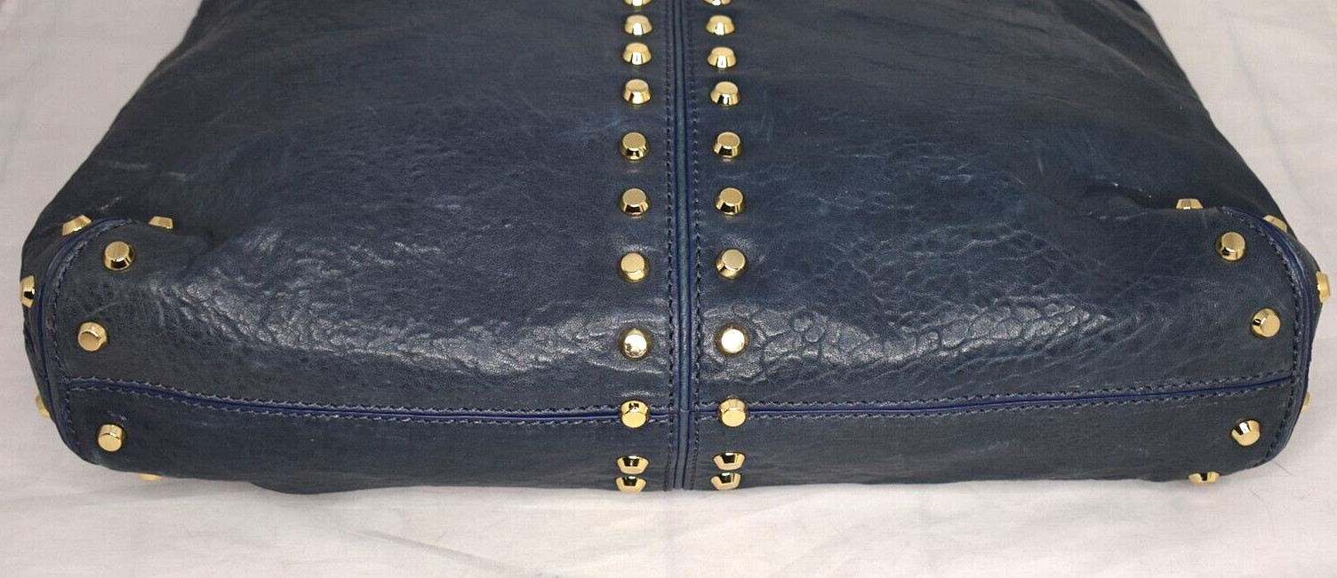 Michael Kors Purse Uptown Astor Stud Destressed Leather Navy Blue Shoulder Bag