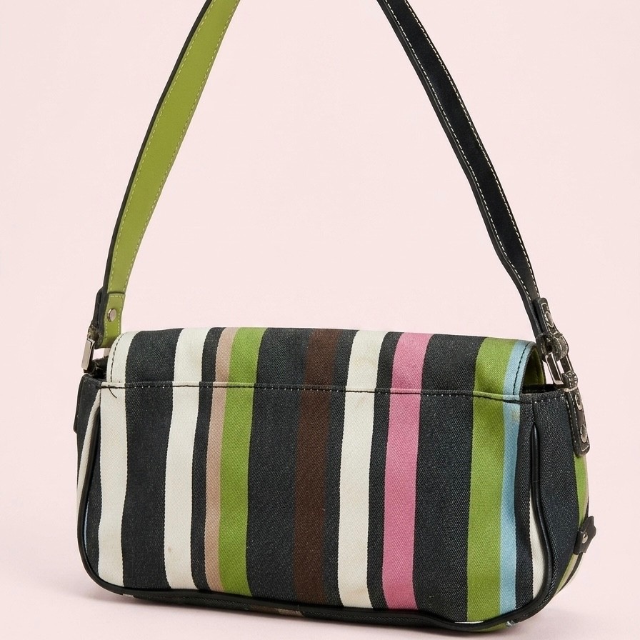 Vintage-Inspired Multi-Color Striped Small Shoulder Bag | Canvas & Leather Bag