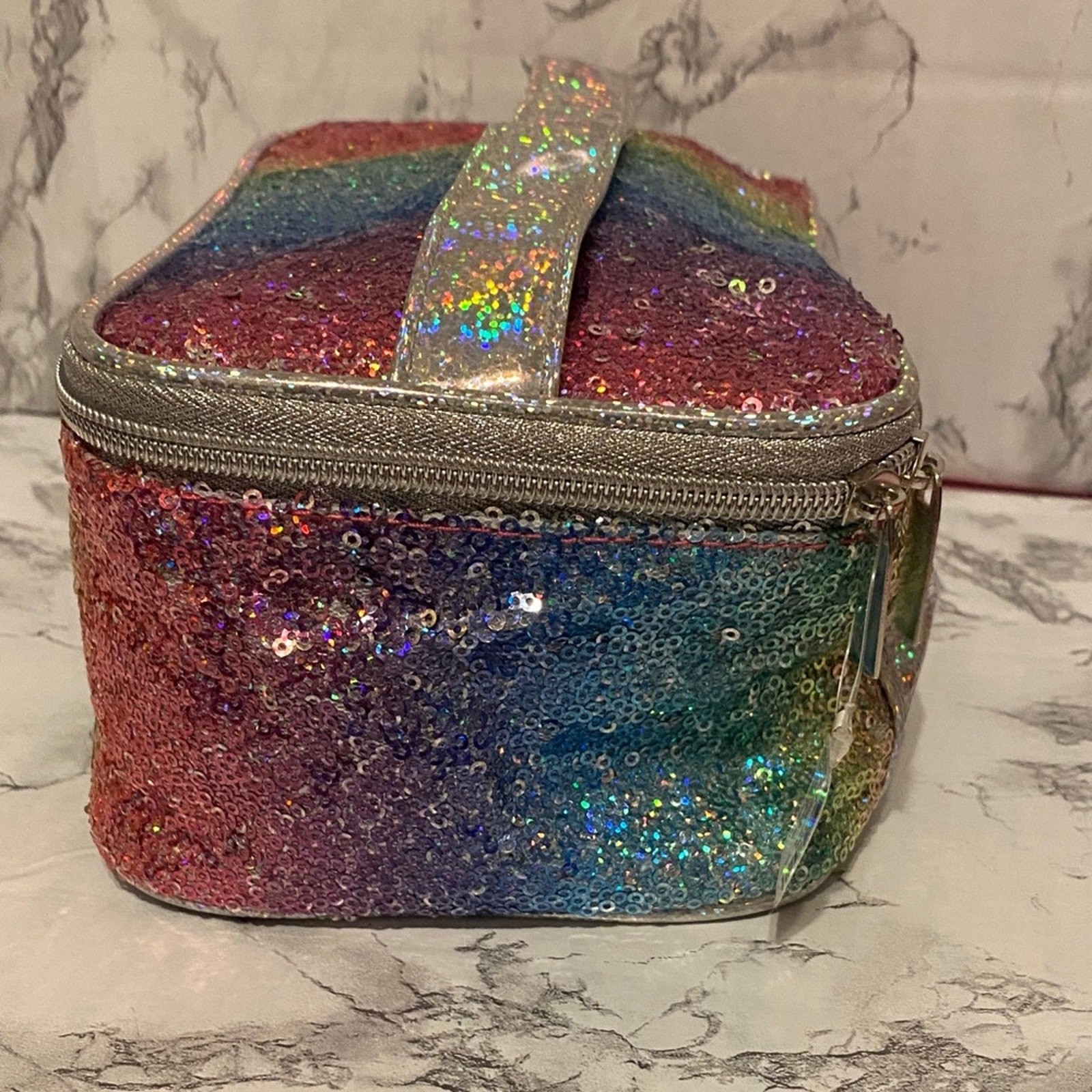 NWT, Claire’s Sequin Rainbow Cosmetic Bag Approximately 5.5in X 3.5in X 8in