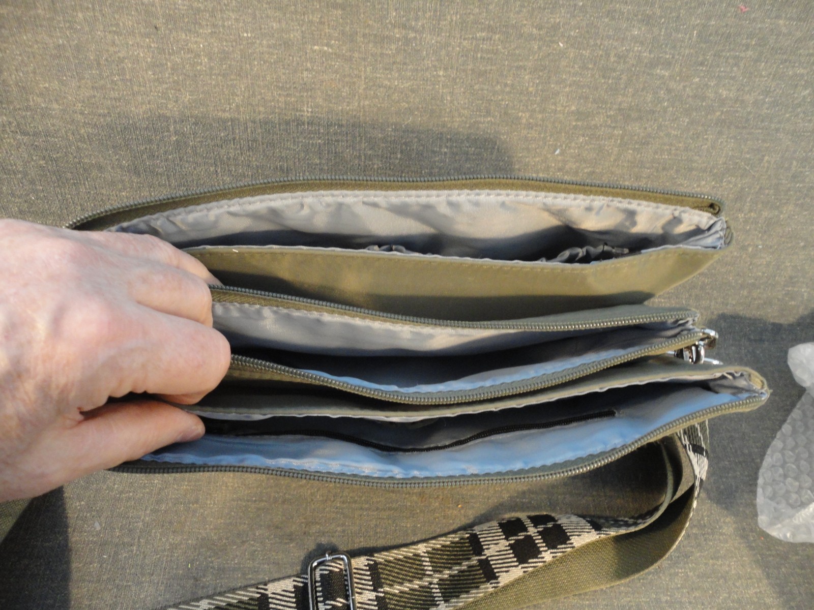 Trio Trapeze Crossbody Bag w/ Plaid Strap by IHKWIP