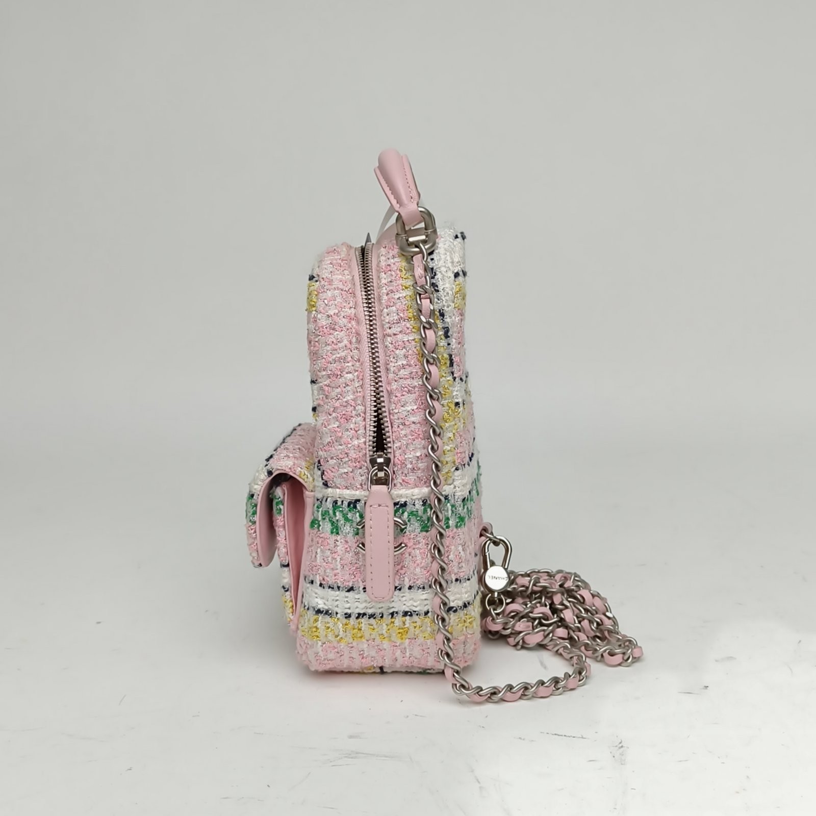 CHANEL Shoulder backpack with front hand pocket 13cm Tweed