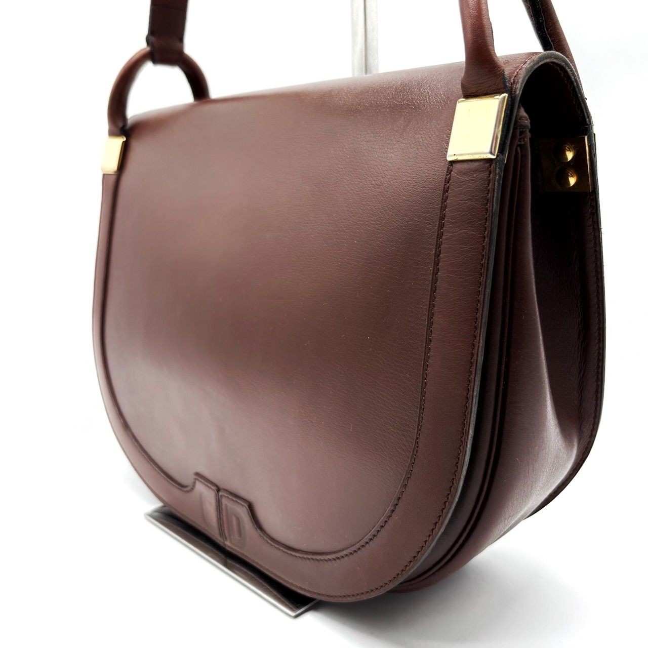 Christian Dior Vintage Leather Shoulder Bag Pochette Brown Gold Hardware 26cm