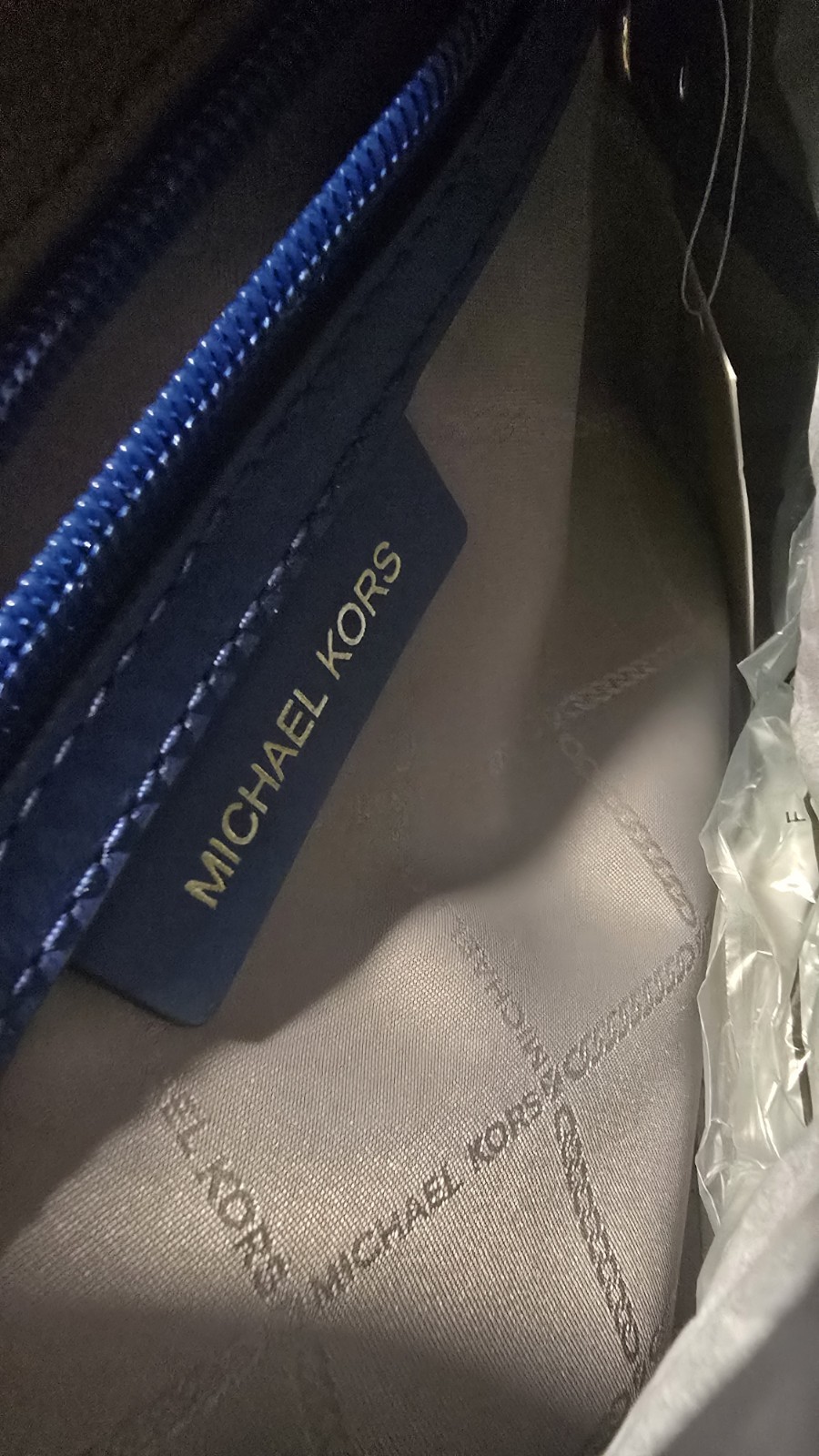Michael Kors Blue Pebbled Satchel Top Handle Zip Bag w/ Lock & Key & Wallet