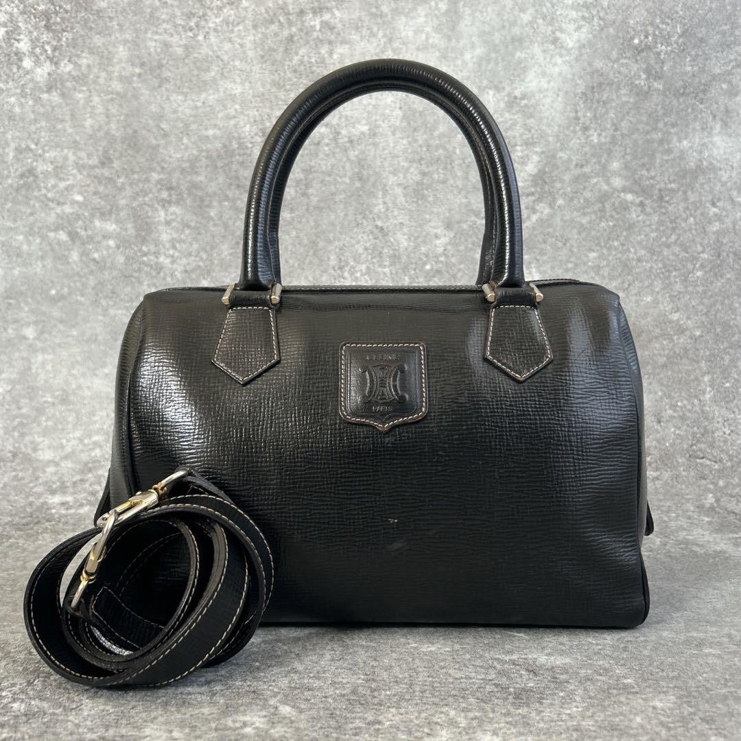 Celine CELINE 2way Mini Boston Bag Handbag Shoulder Bag Triomphe Leather Black