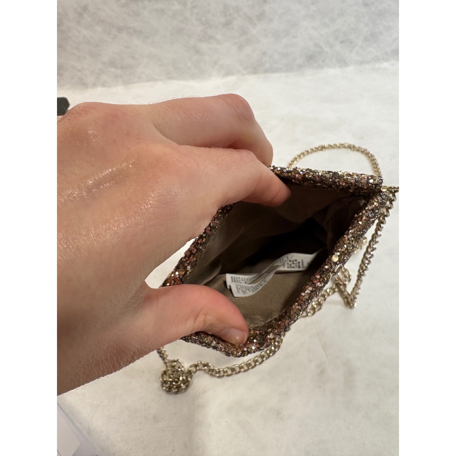Old Navy Glitter Crossbody Bag Champagne Gold Silver Sparkle Chain Strap Purse