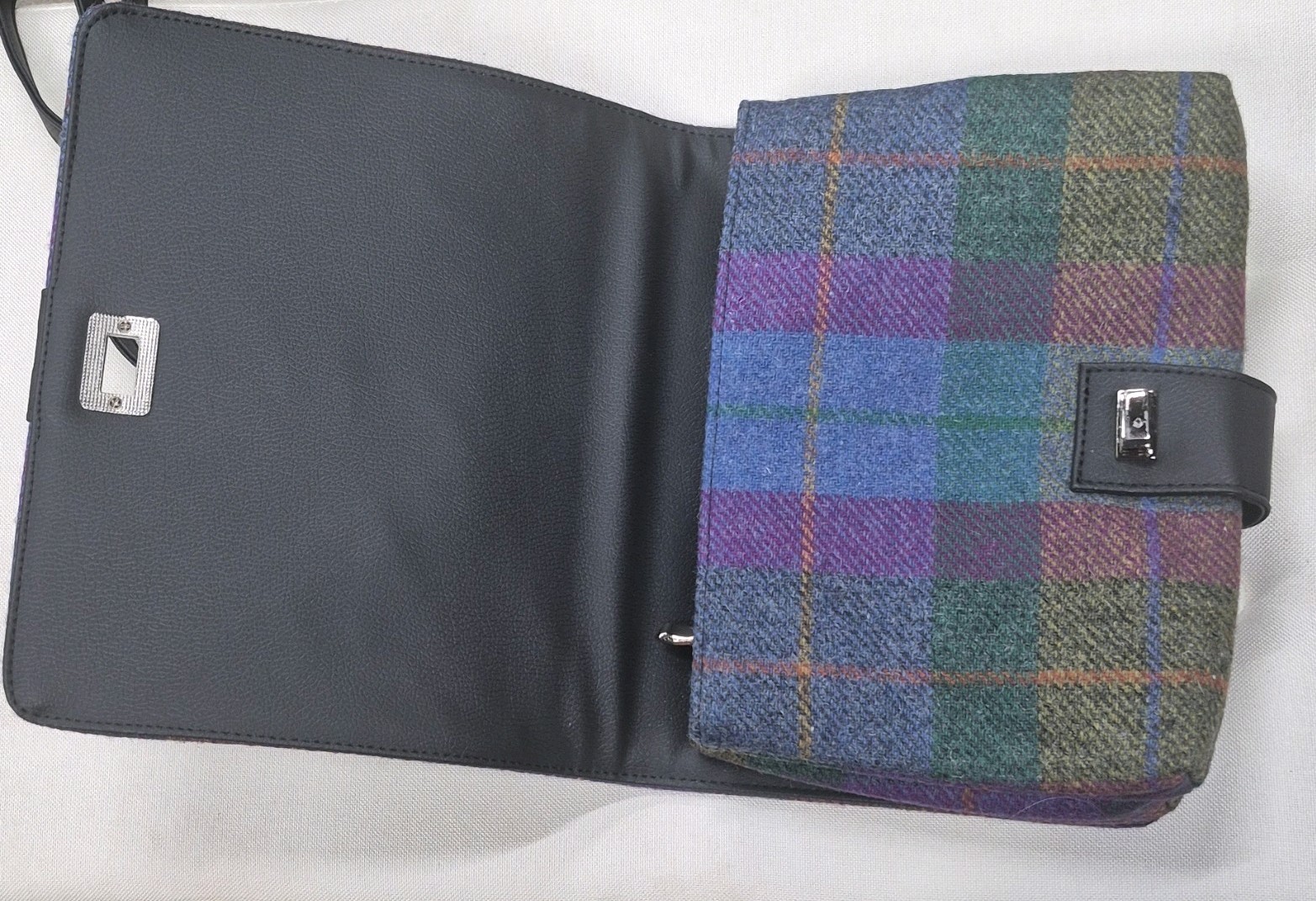 Mucros Weavers Multicolor Plaid Crossbody Bag w/ Buckle, Lined Pockets