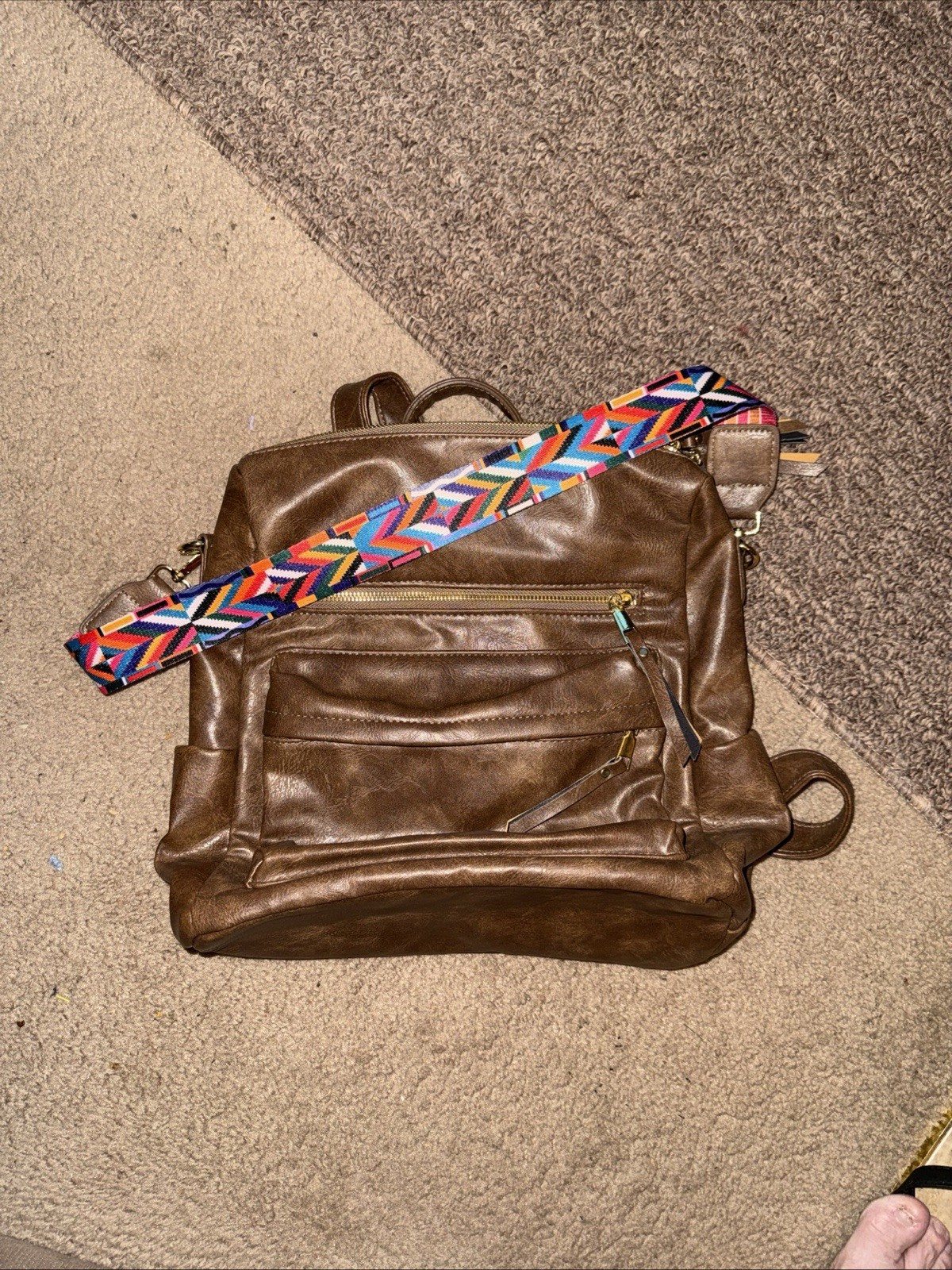 Brown Back Pack Purse with Guitar Strap