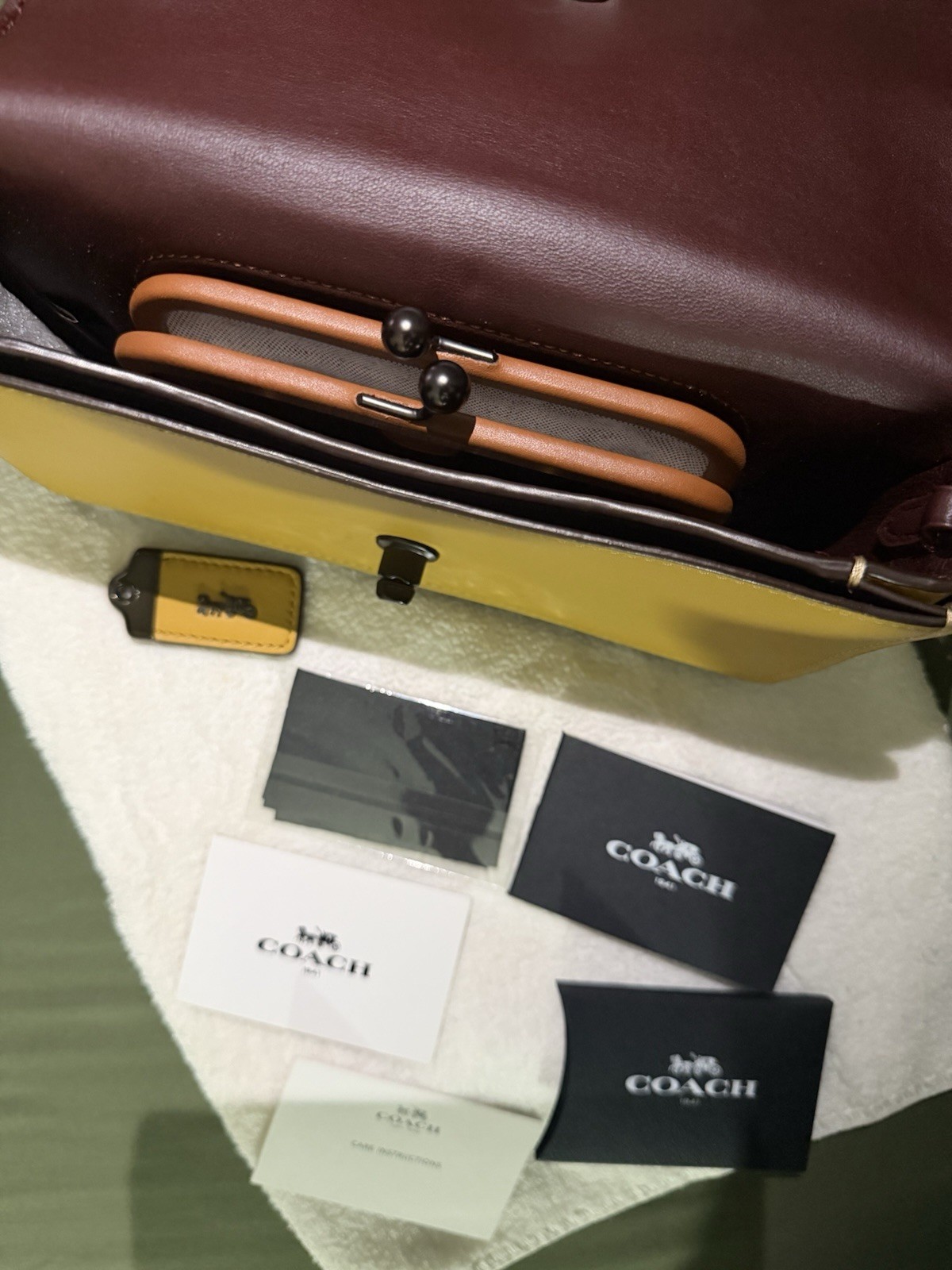 Coach 1941 Yellow Shoulder Bag Logo Accents with Brand Card & Care Instructions