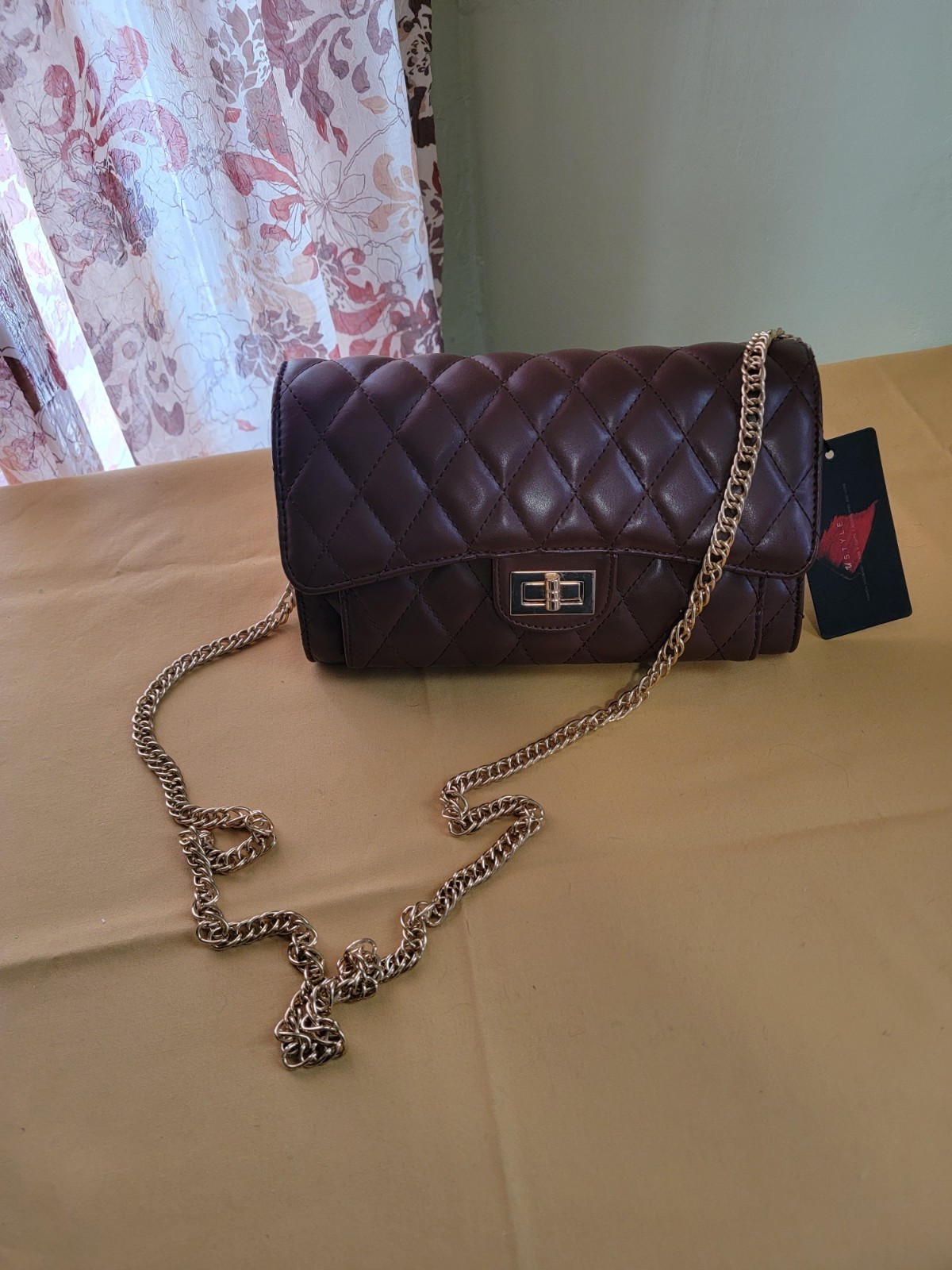 U Style Brown Quilted Shoulder Bag for Women with Chain Strap, Classic Accent