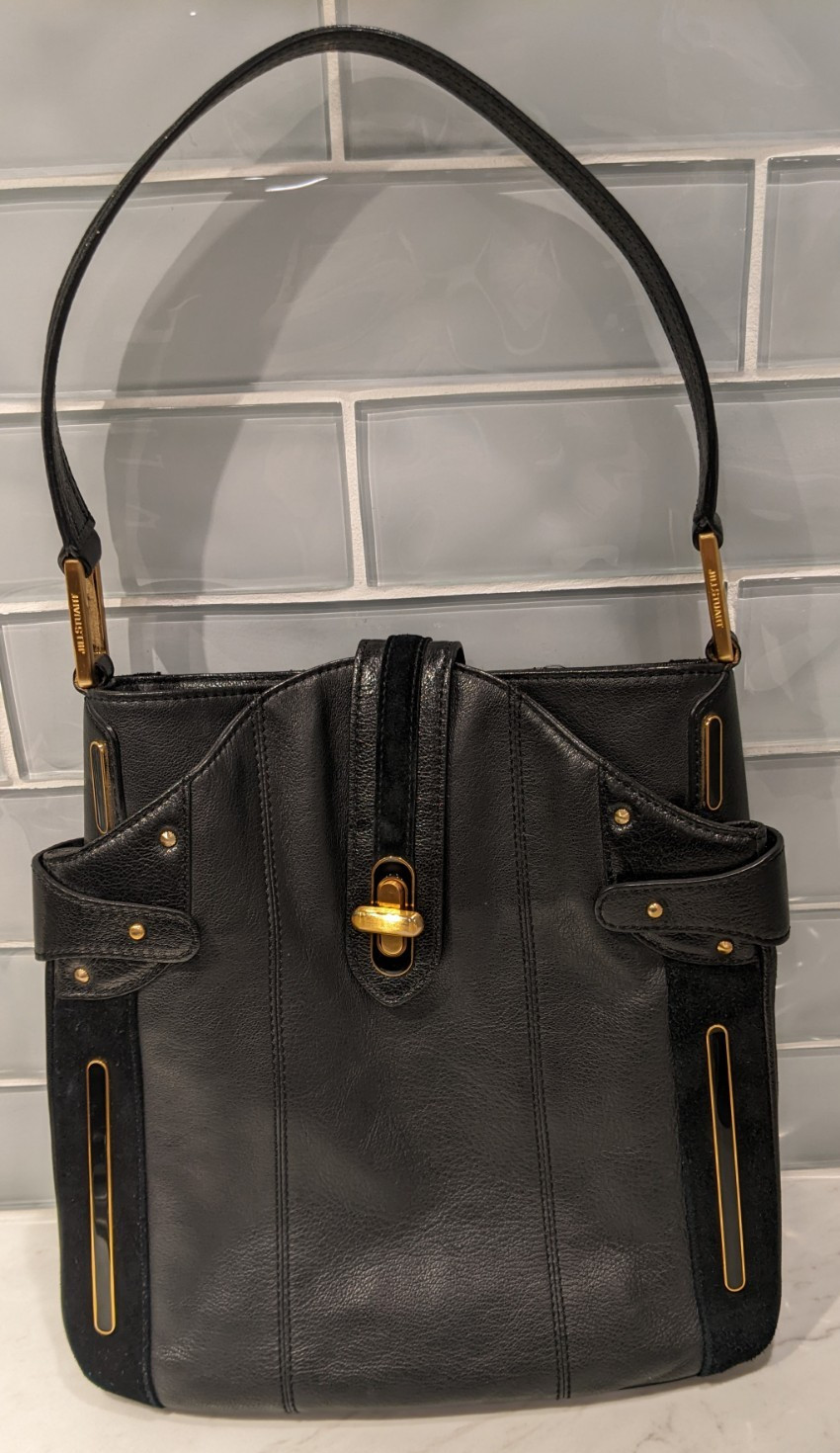 Jill Stuart Black Pebbled Leather & Suede Shoulder Handbag/Purse GORGEOUS!